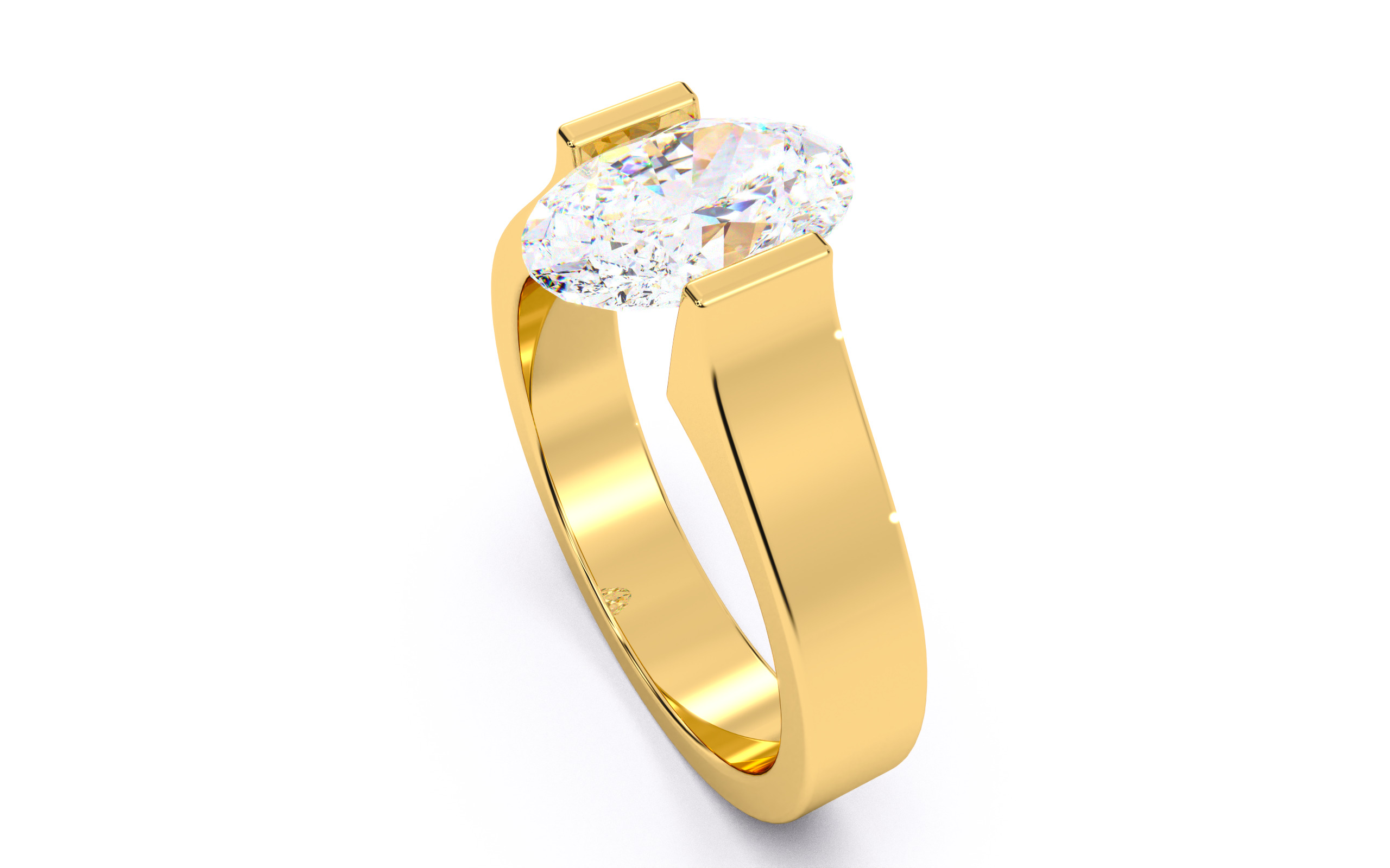 Oval Diamond Tension Setting Solitaire Ring 3D print model_9