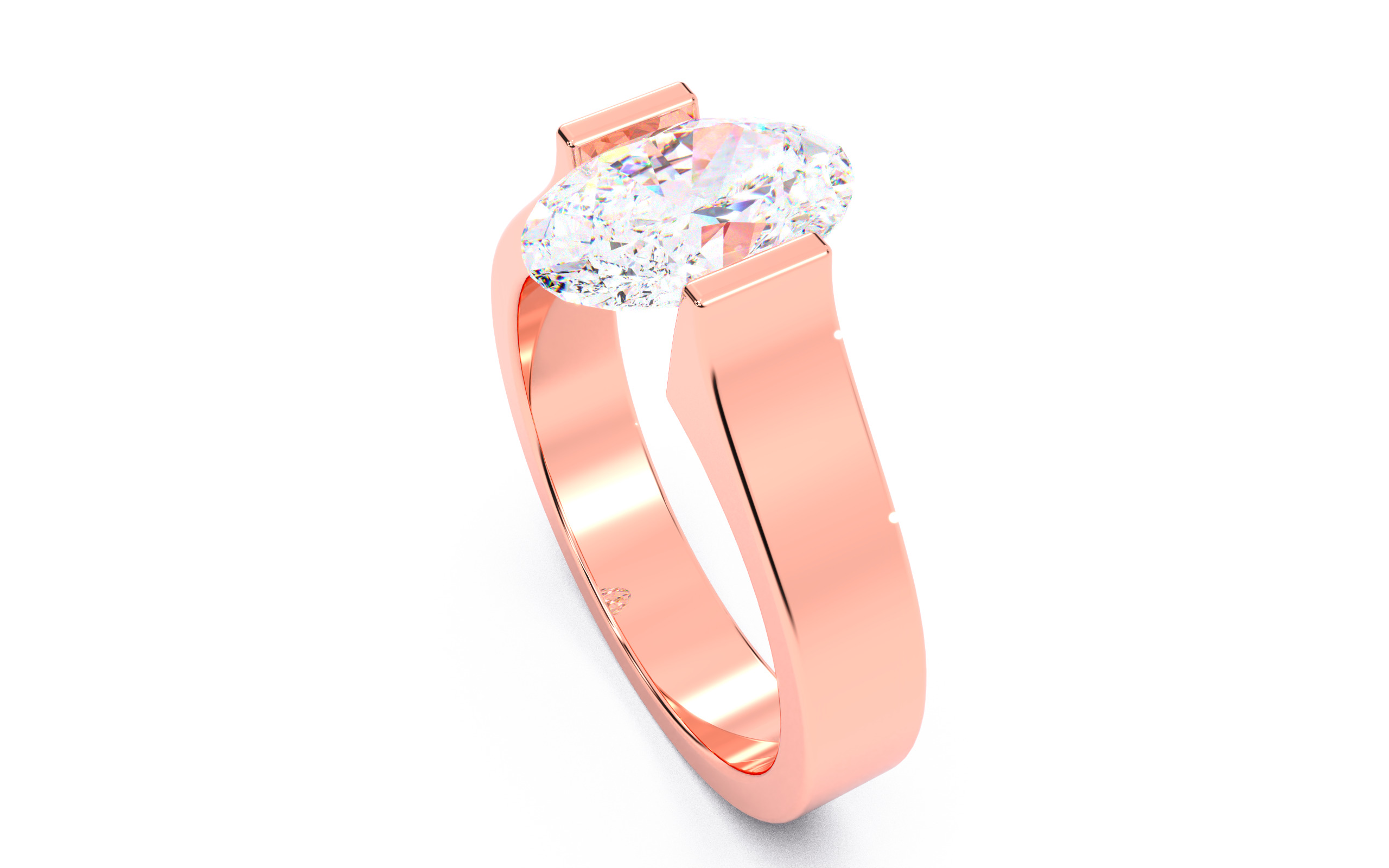 Oval Diamond Tension Setting Solitaire Ring 3D print model_6