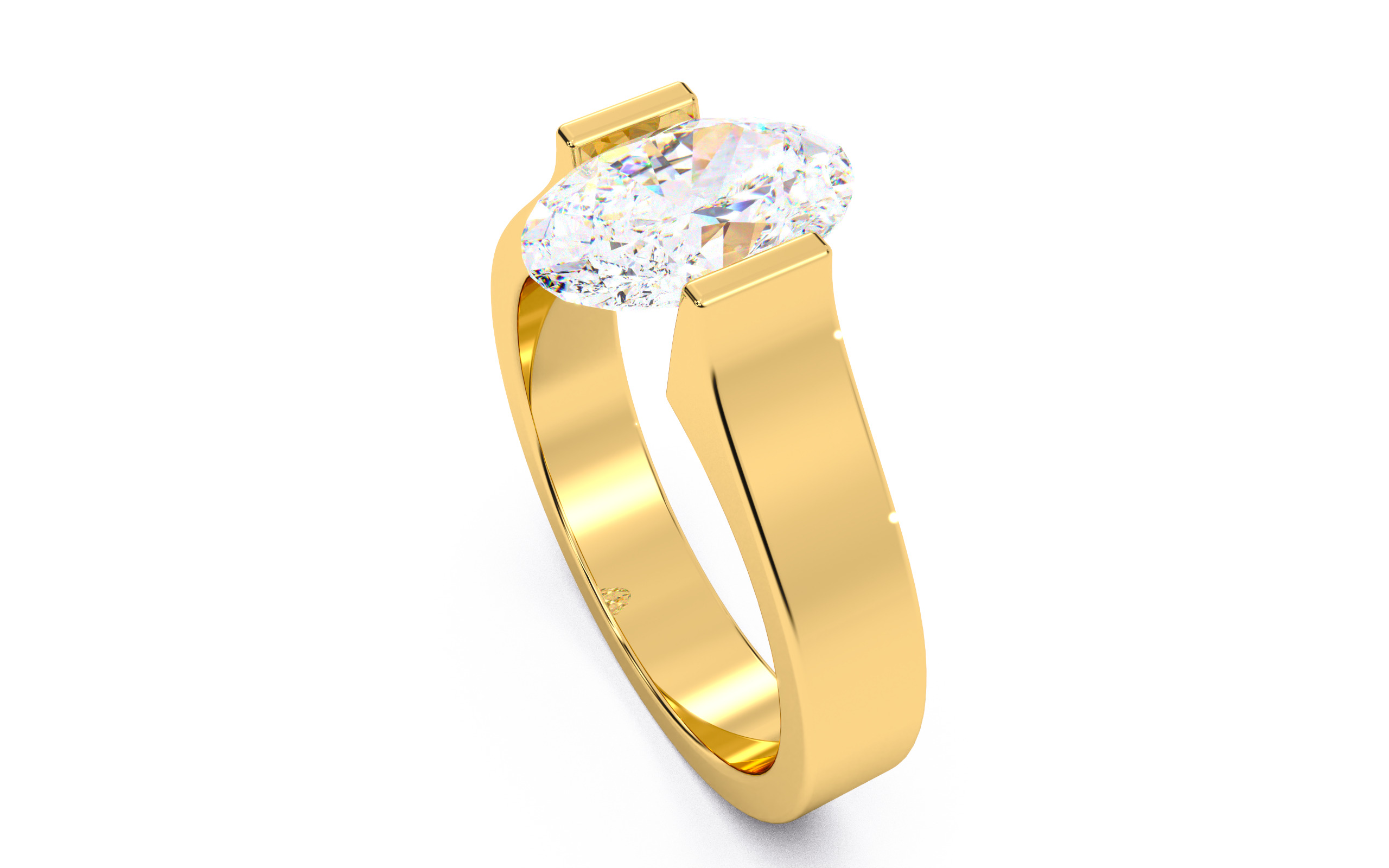 Oval Diamond Tension Setting Solitaire Ring 3D print model_10