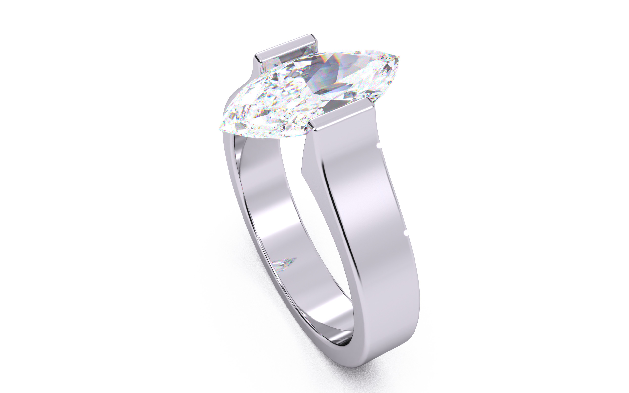 Marquise Diamond Tension Setting Solitaire Ring 3D print model_9