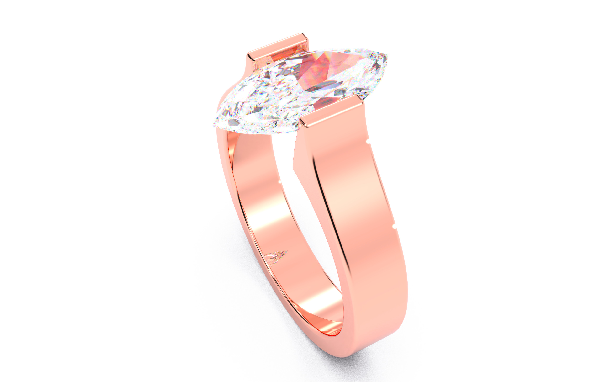 Marquise Diamond Tension Setting Solitaire Ring 3D print model_7