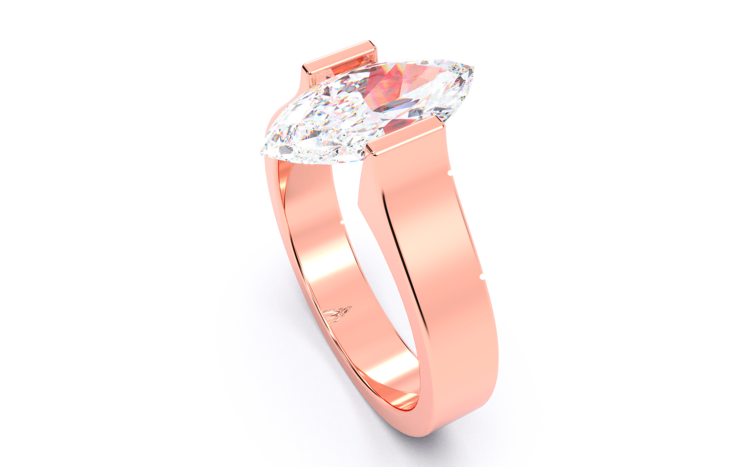 Marquise Diamond Tension Setting Solitaire Ring 3D print model_6