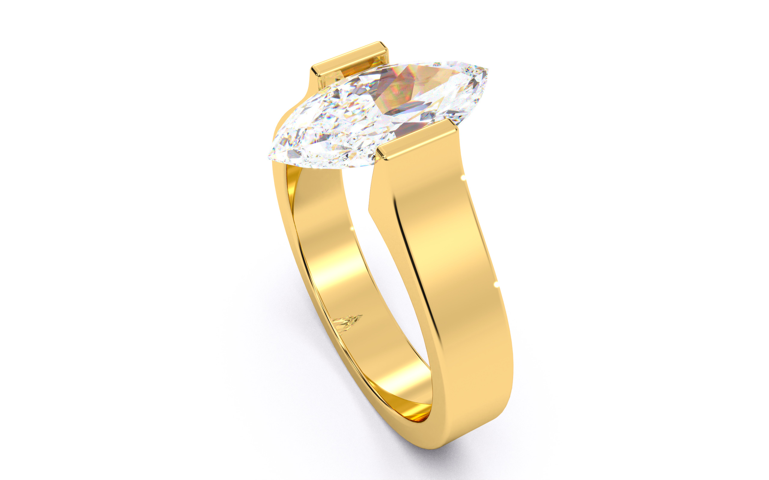Marquise Diamond Tension Setting Solitaire Ring 3D print model_10