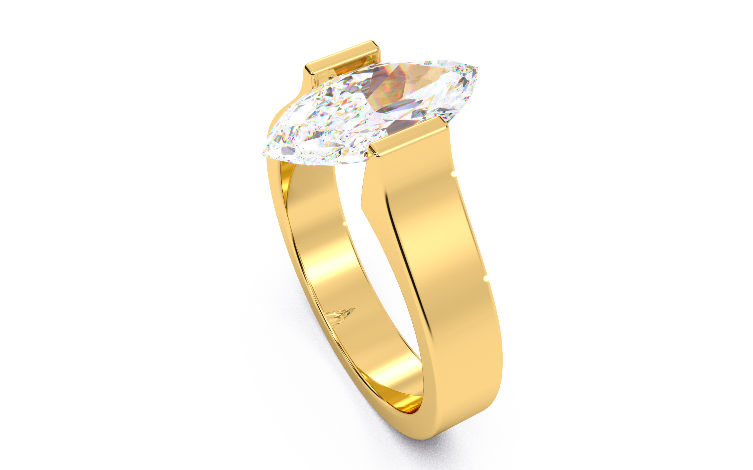 Marquise Diamond Tension Setting Solitaire Ring 3D print model_11