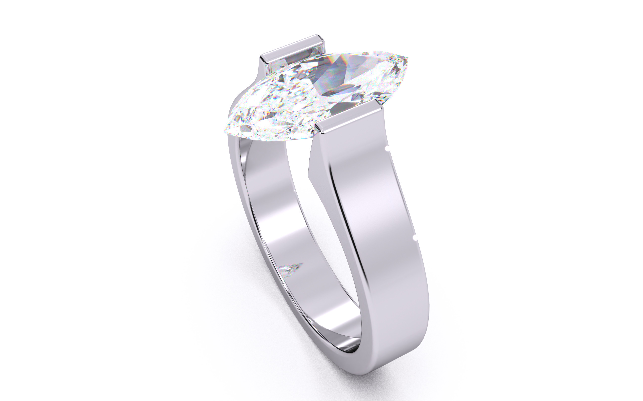 Marquise Diamond Tension Setting Solitaire Ring 3D print model_8