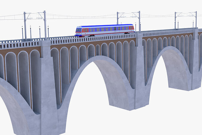 Viaduct with diesel train 3D model