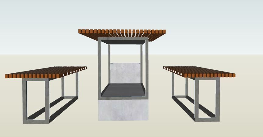 Picnic Table with Integrated Benches and planter Low-poly 3D model_4