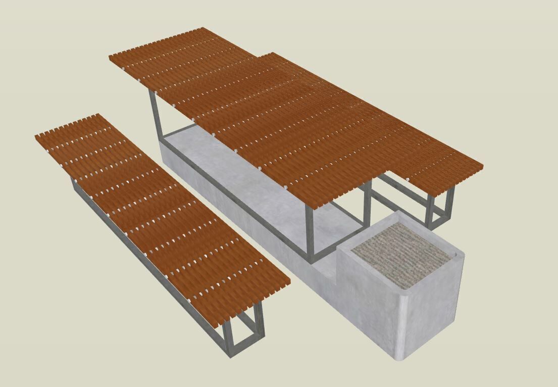Picnic Table with Integrated Benches and planter Low-poly 3D model_5