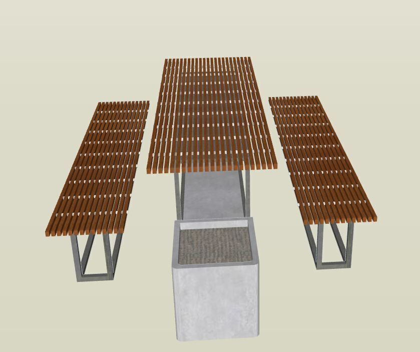 Picnic Table with Integrated Benches and planter Low-poly 3D model_2