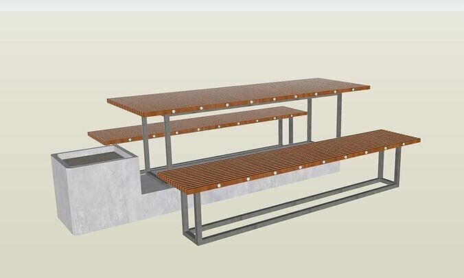 Picnic Table with Integrated Benches and planter Low-poly 3D model