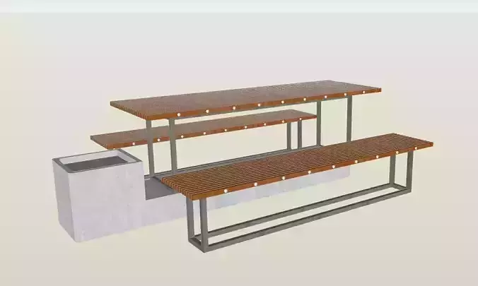 Picnic Table with Integrated Benches and planter