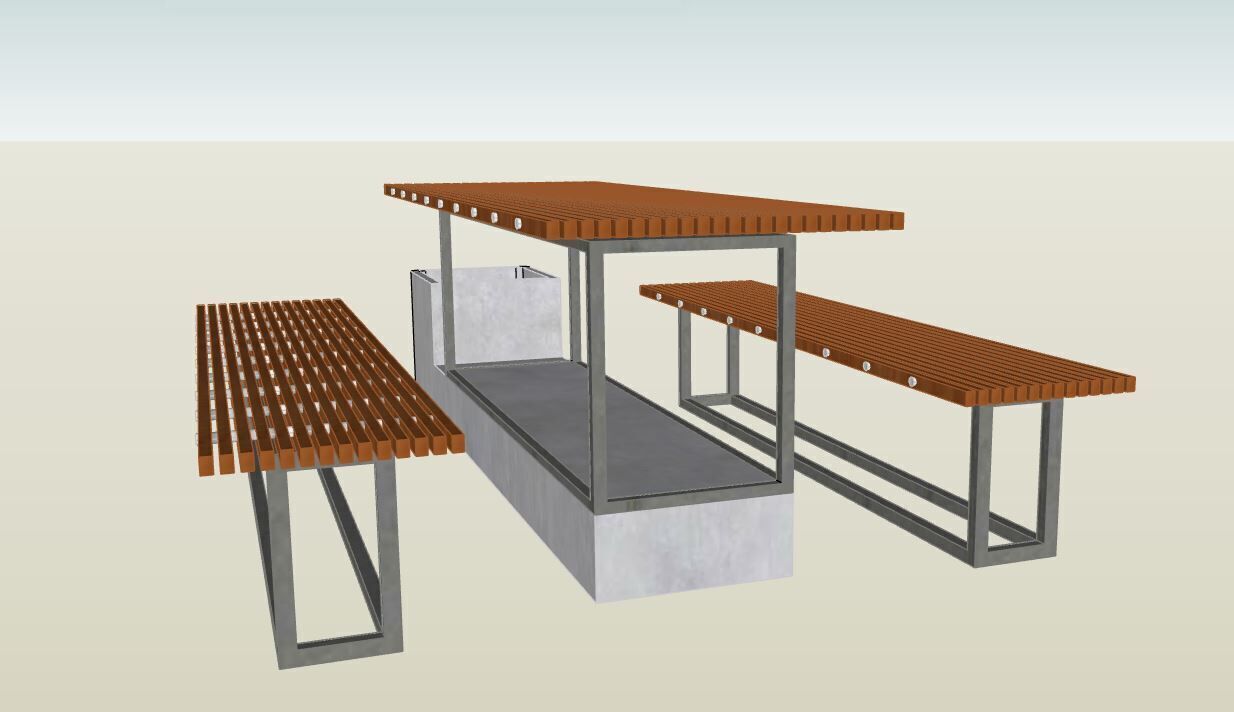 Picnic Table with Integrated Benches and planter Low-poly 3D model_1