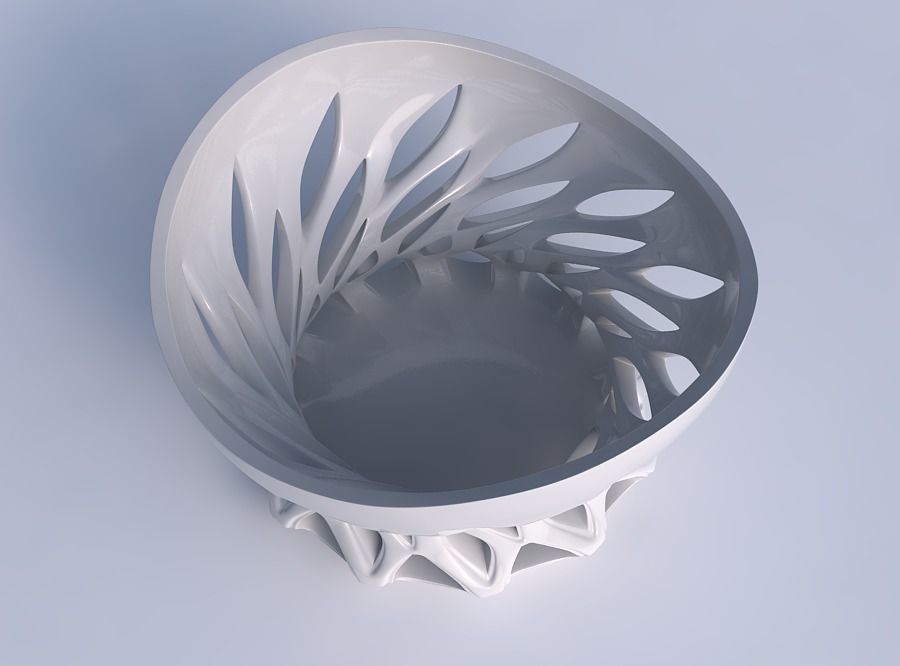 Bowl twisted wide with smooth cuts streched top 3D print model_1