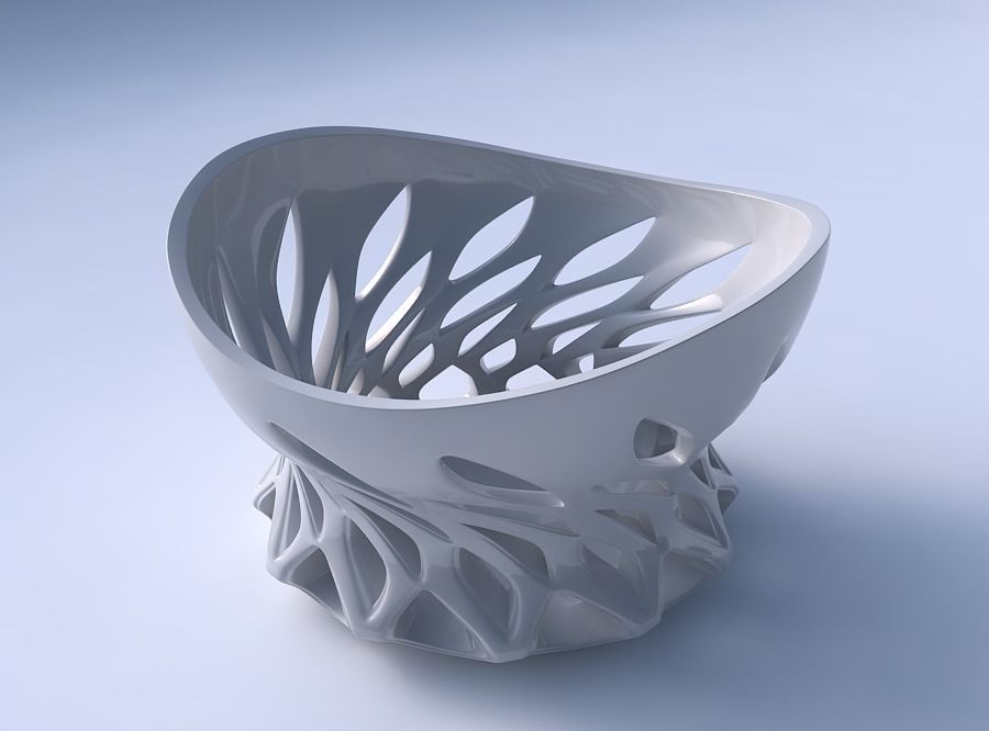 Bowl twisted wide with smooth cuts streched top 3D print model_3