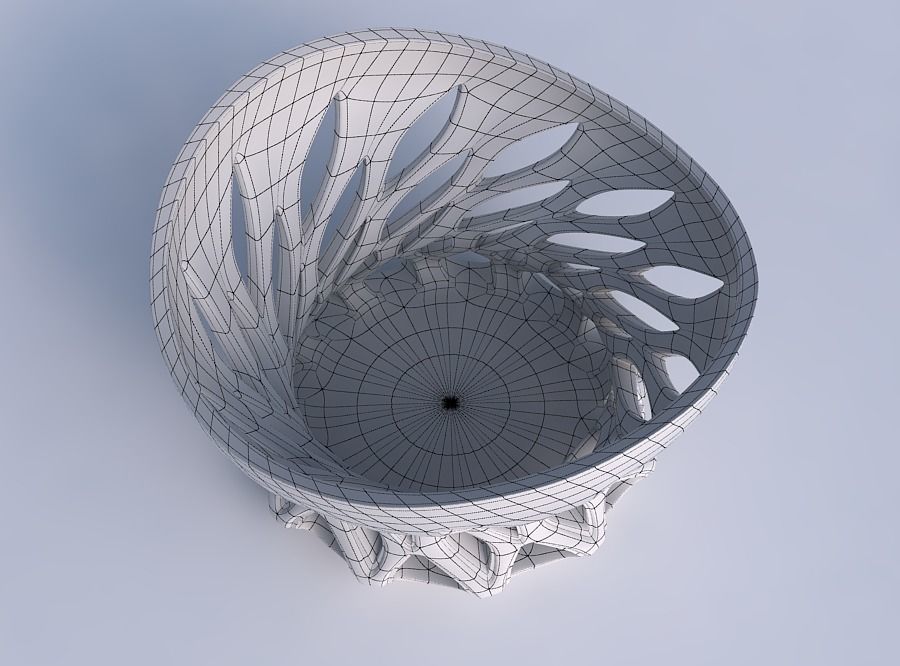 Bowl twisted wide with smooth cuts streched top 3D print model_6