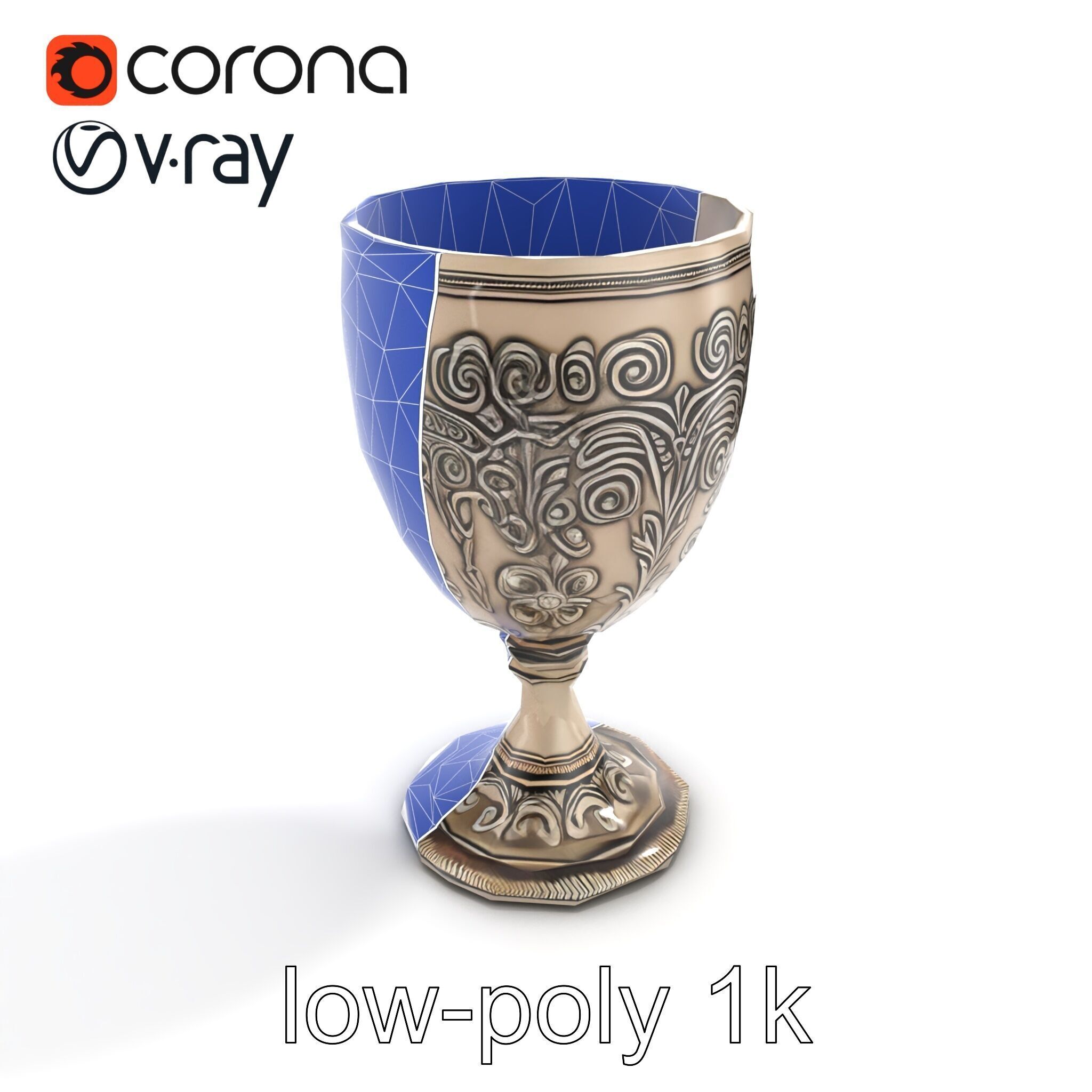 Intricate Medieval Goblet model pack Low-poly 3D model_16