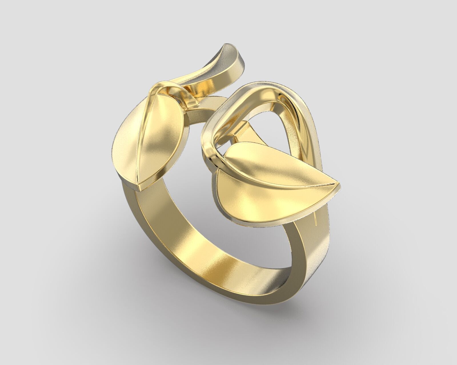 Ring R 091 three leaves 3D print model_6