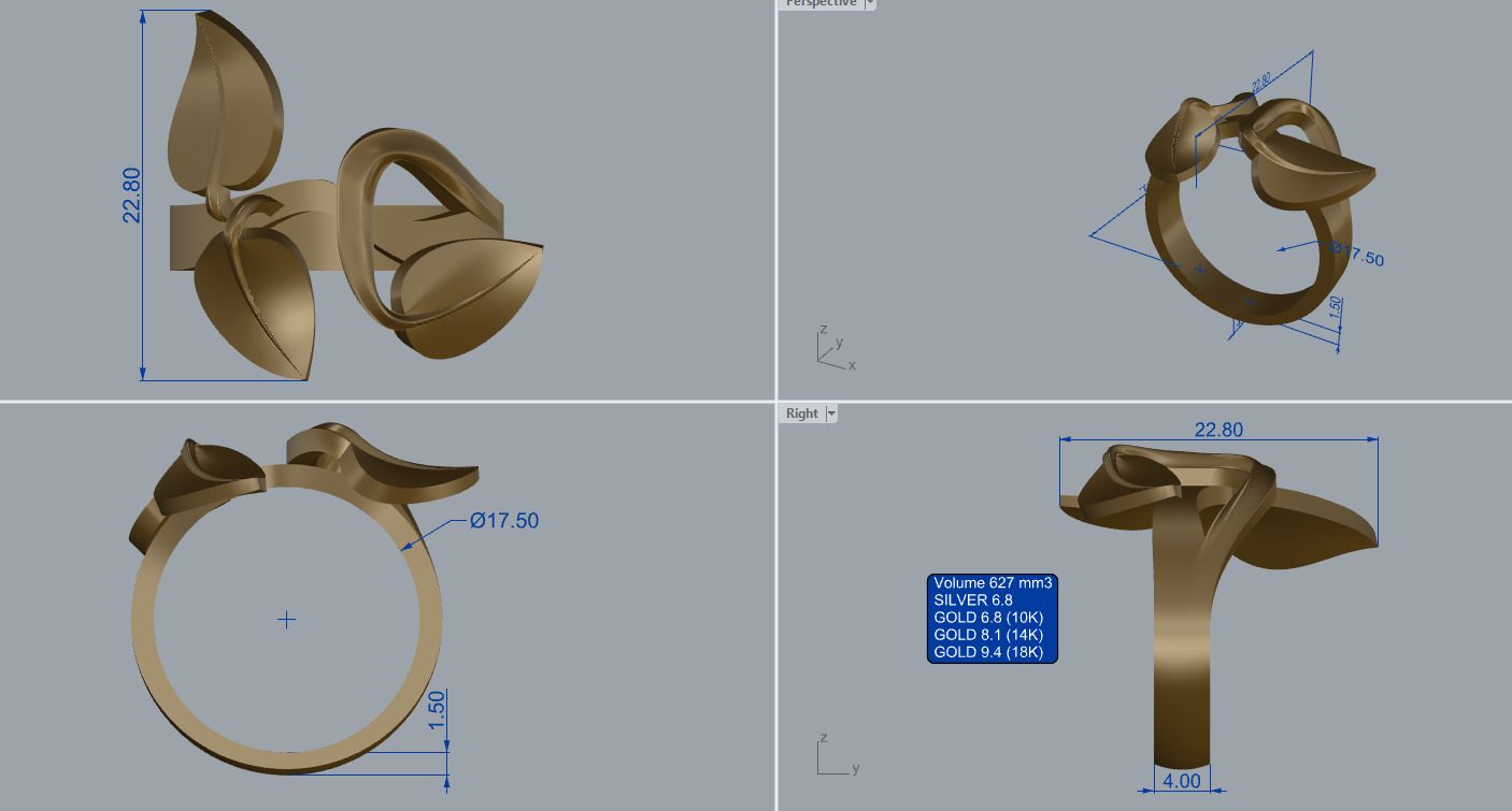 Ring R 091 three leaves 3D print model_10