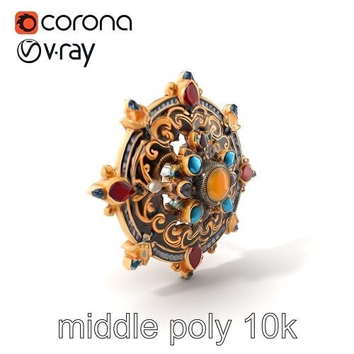 Medieval Brooch with Precious Gems model pack Low-poly 3D model