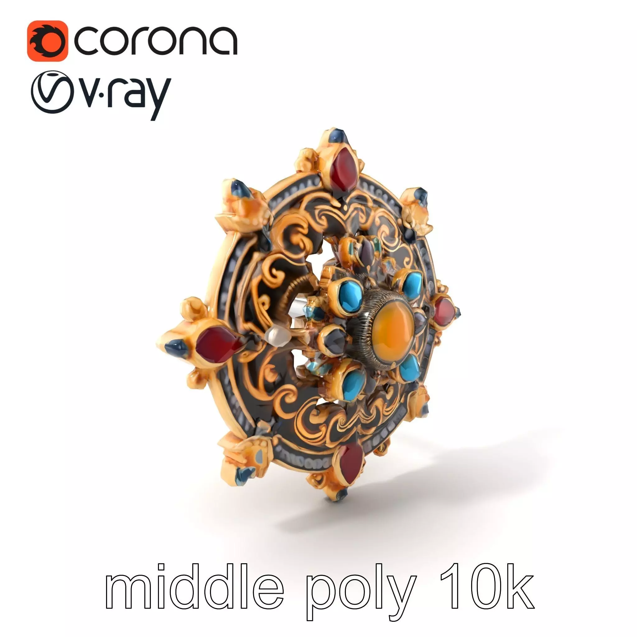 Medieval Brooch with Precious Gems model pack Low-poly 3D model_0