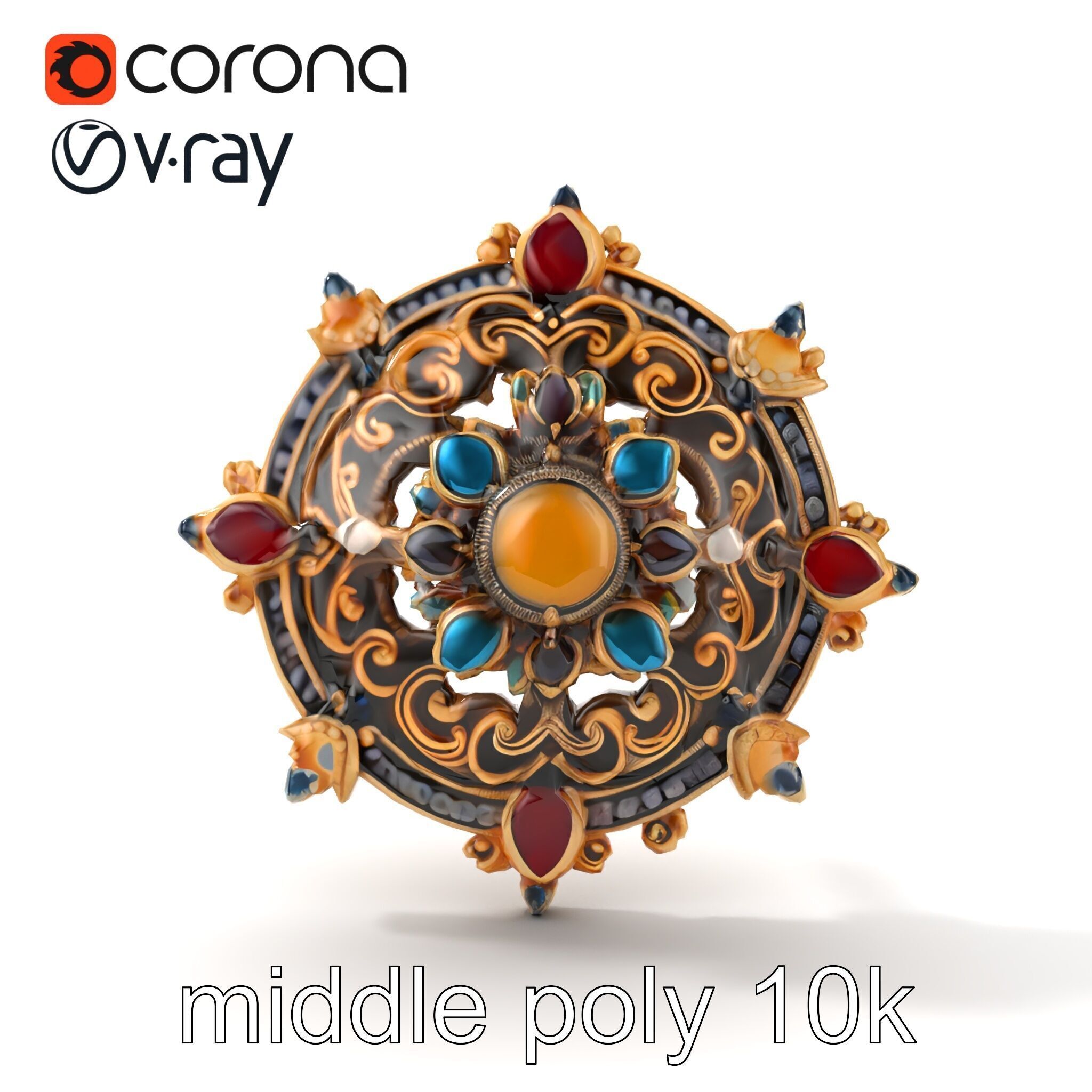 Medieval Brooch with Precious Gems model pack Low-poly 3D model_27
