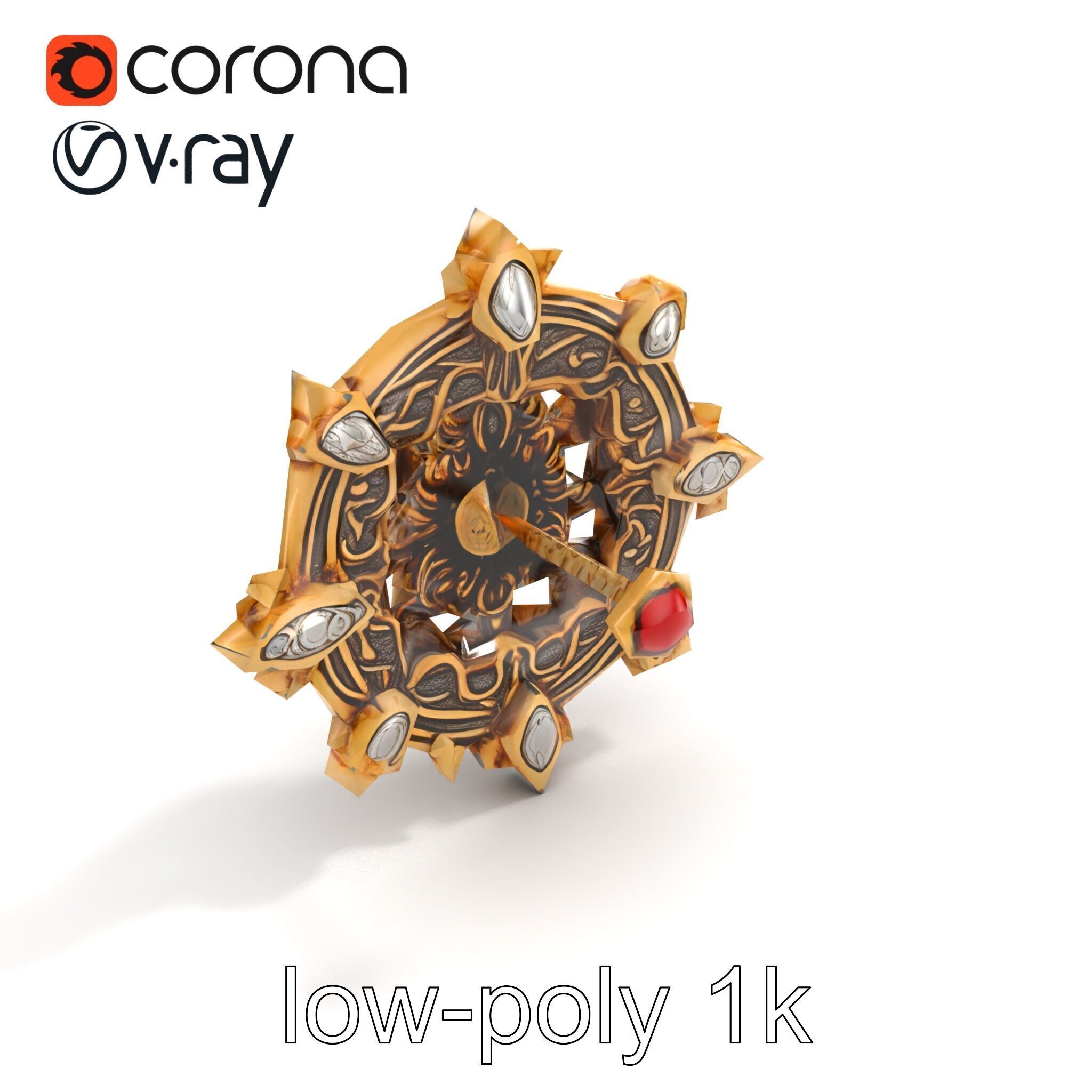 Medieval Brooch with Precious Gems model pack Low-poly 3D model_9