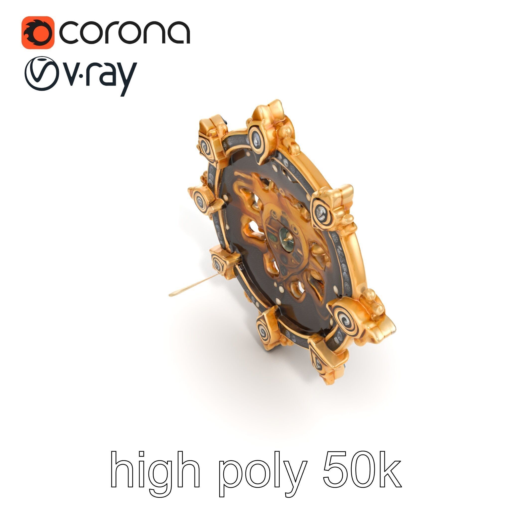 Medieval Brooch with Precious Gems model pack Low-poly 3D model_28