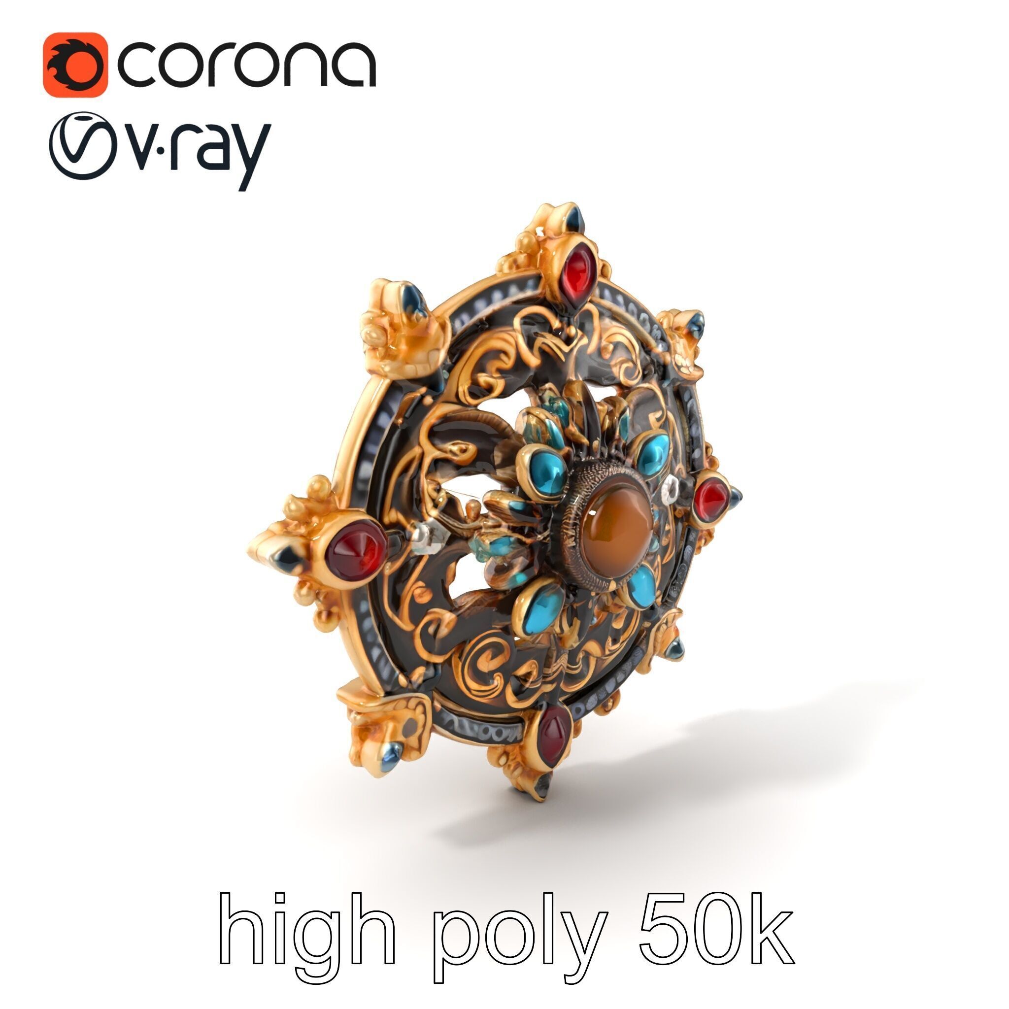 Medieval Brooch with Precious Gems model pack Low-poly 3D model_2