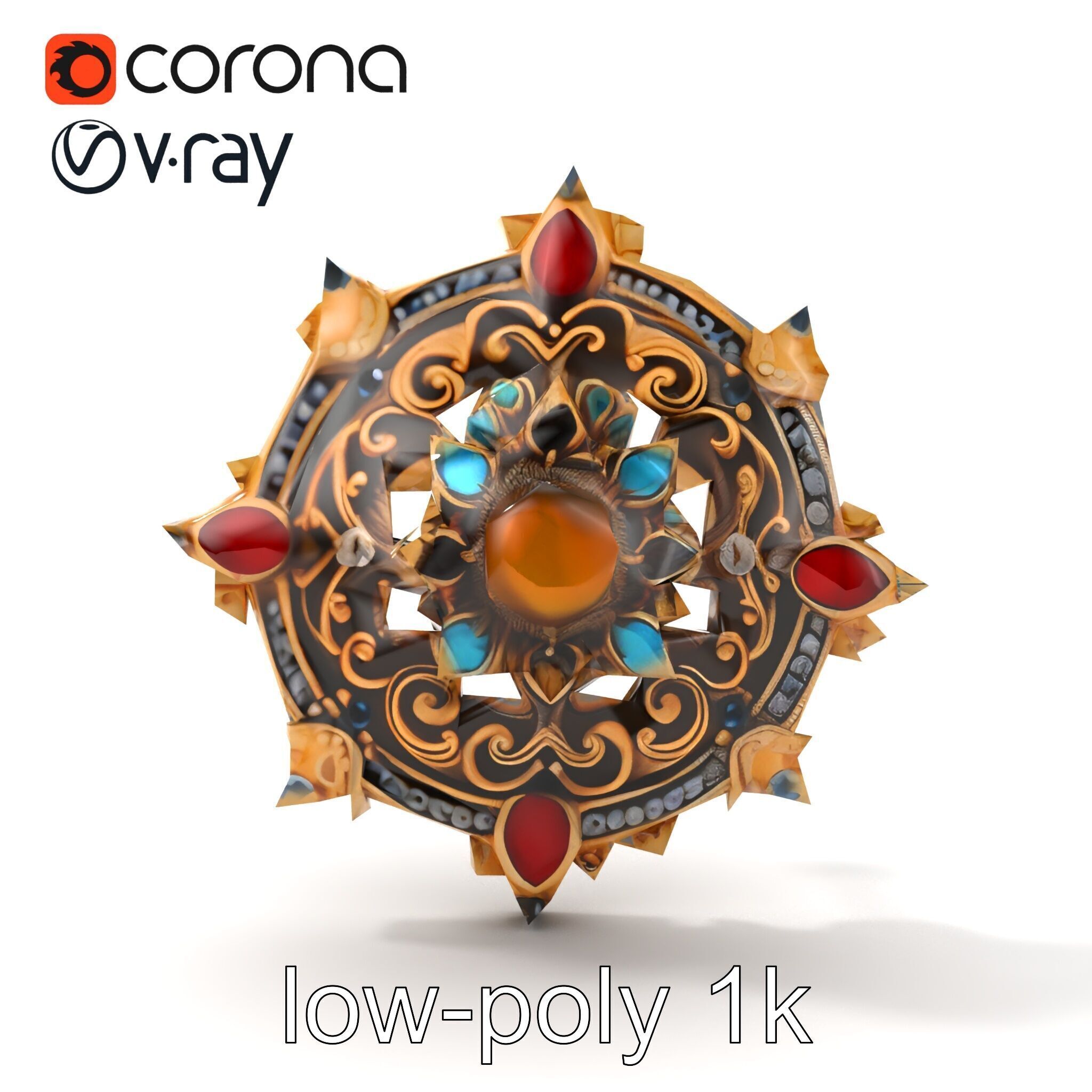 Medieval Brooch with Precious Gems model pack Low-poly 3D model_31