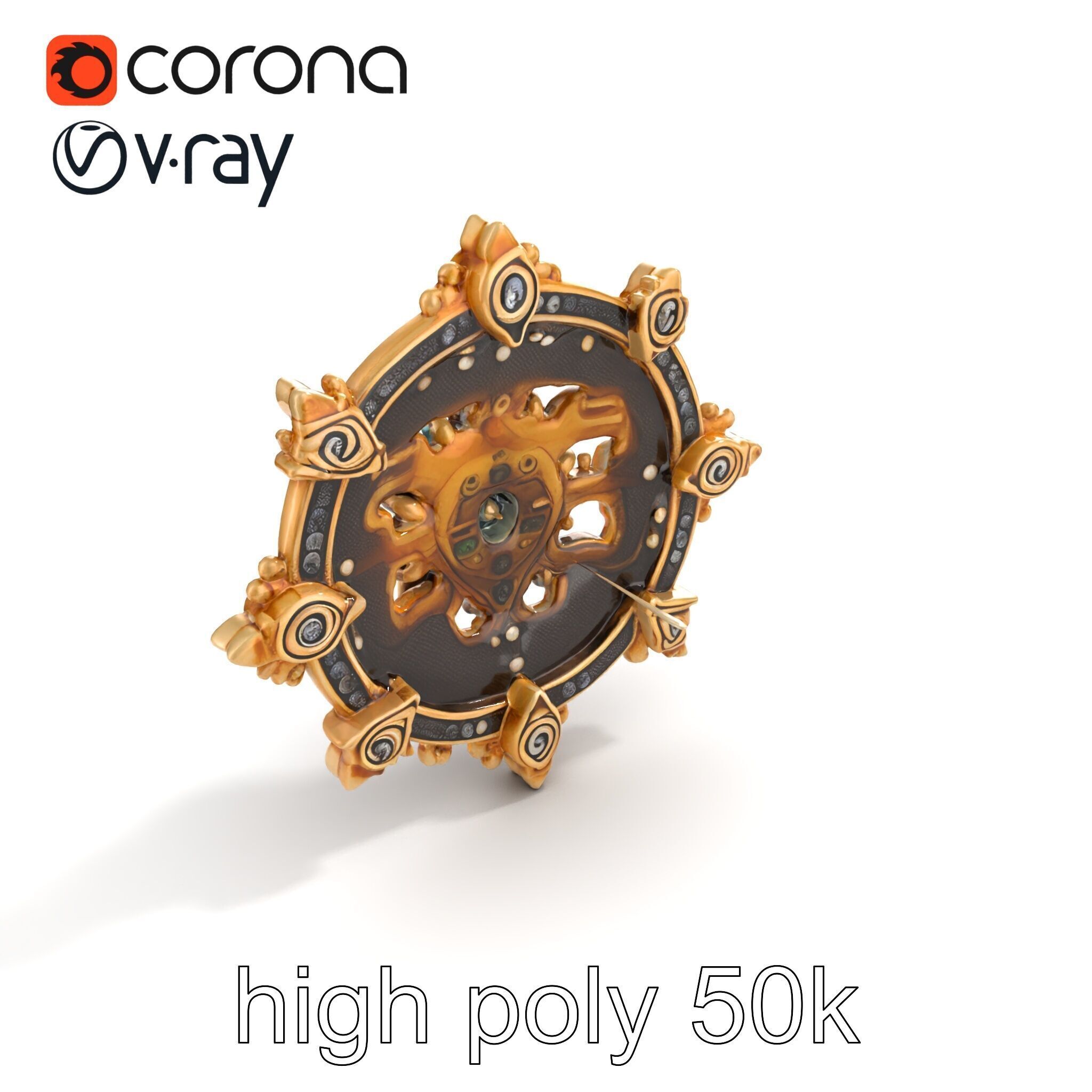 Medieval Brooch with Precious Gems model pack Low-poly 3D model_20