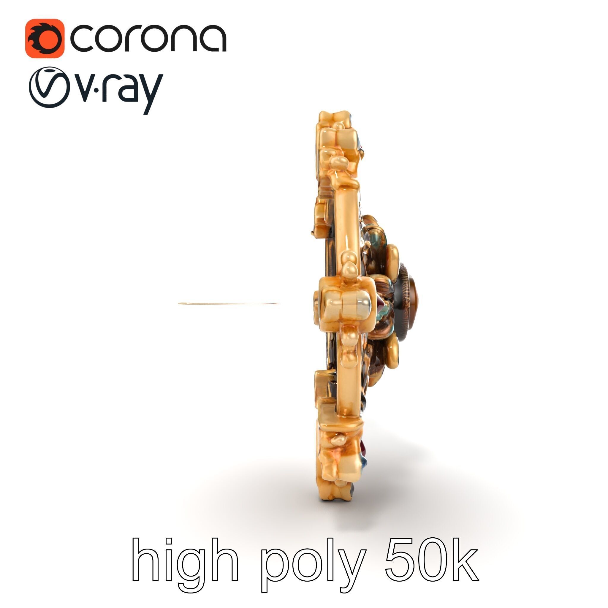 Medieval Brooch with Precious Gems model pack Low-poly 3D model_24