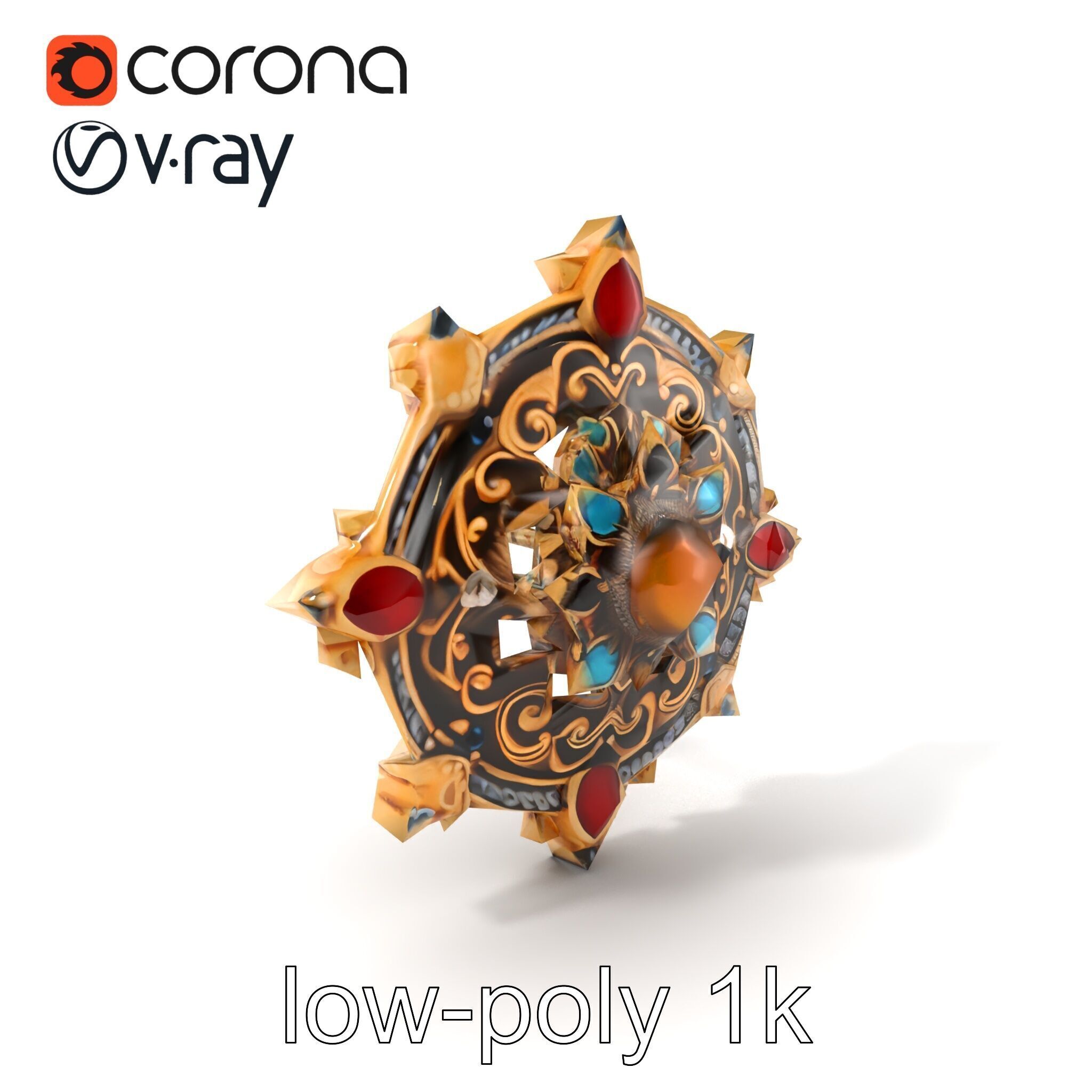 Medieval Brooch with Precious Gems model pack Low-poly 3D model_5