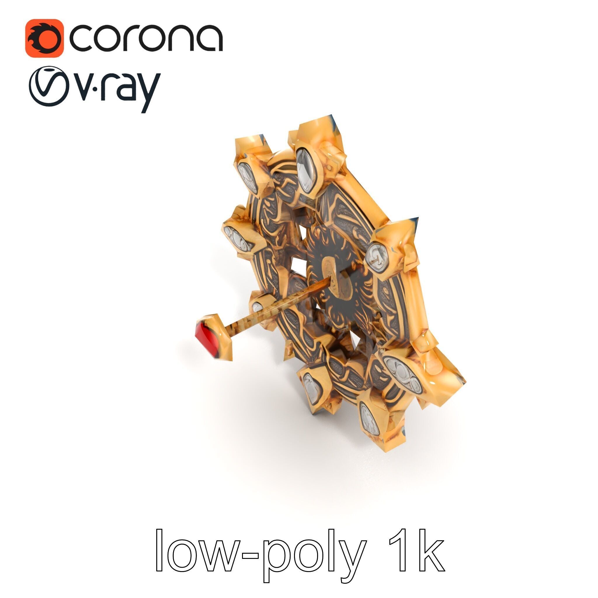 Medieval Brooch with Precious Gems model pack Low-poly 3D model_25