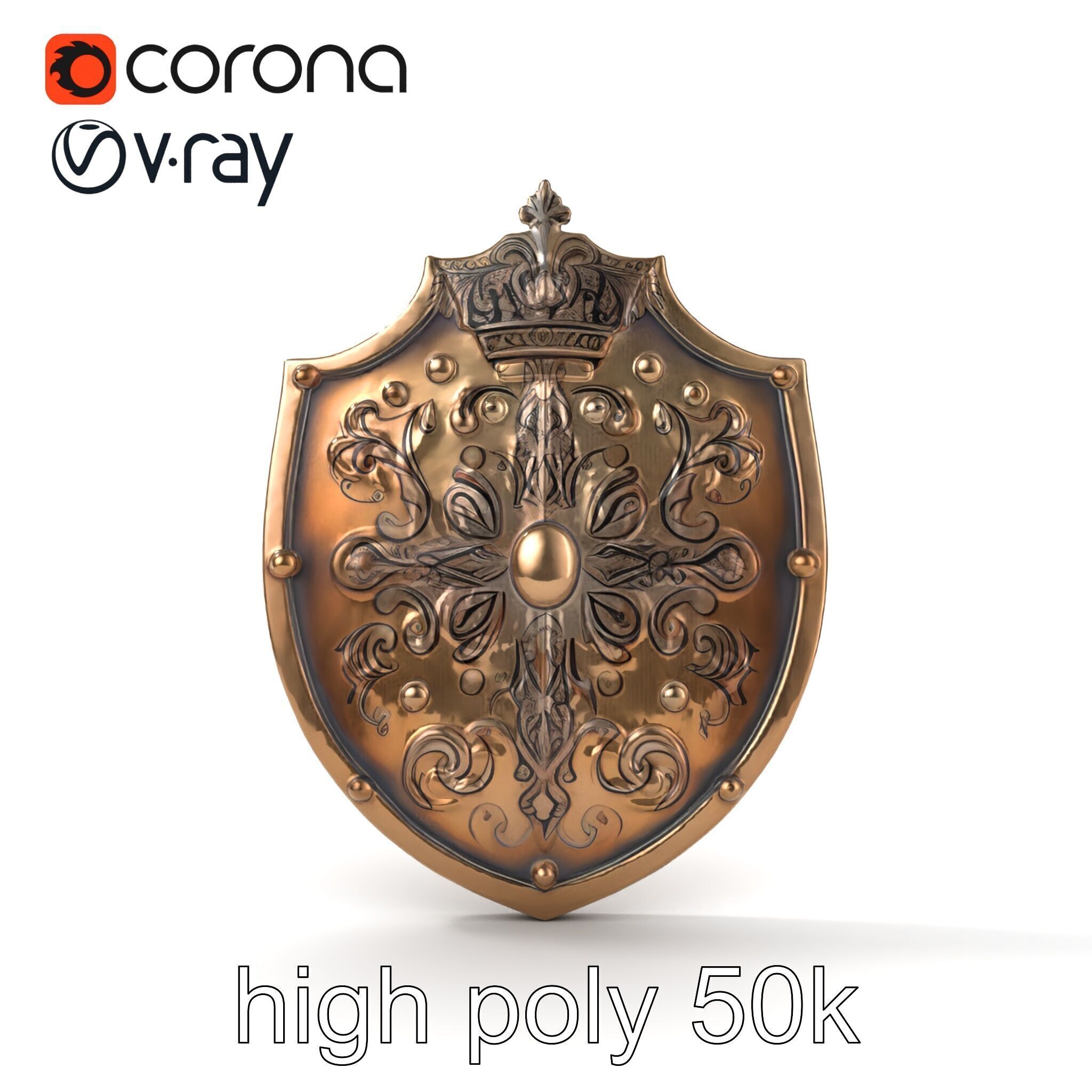 Ornate Metal Shield Ancient Crest model pack Low-poly 3D model_24