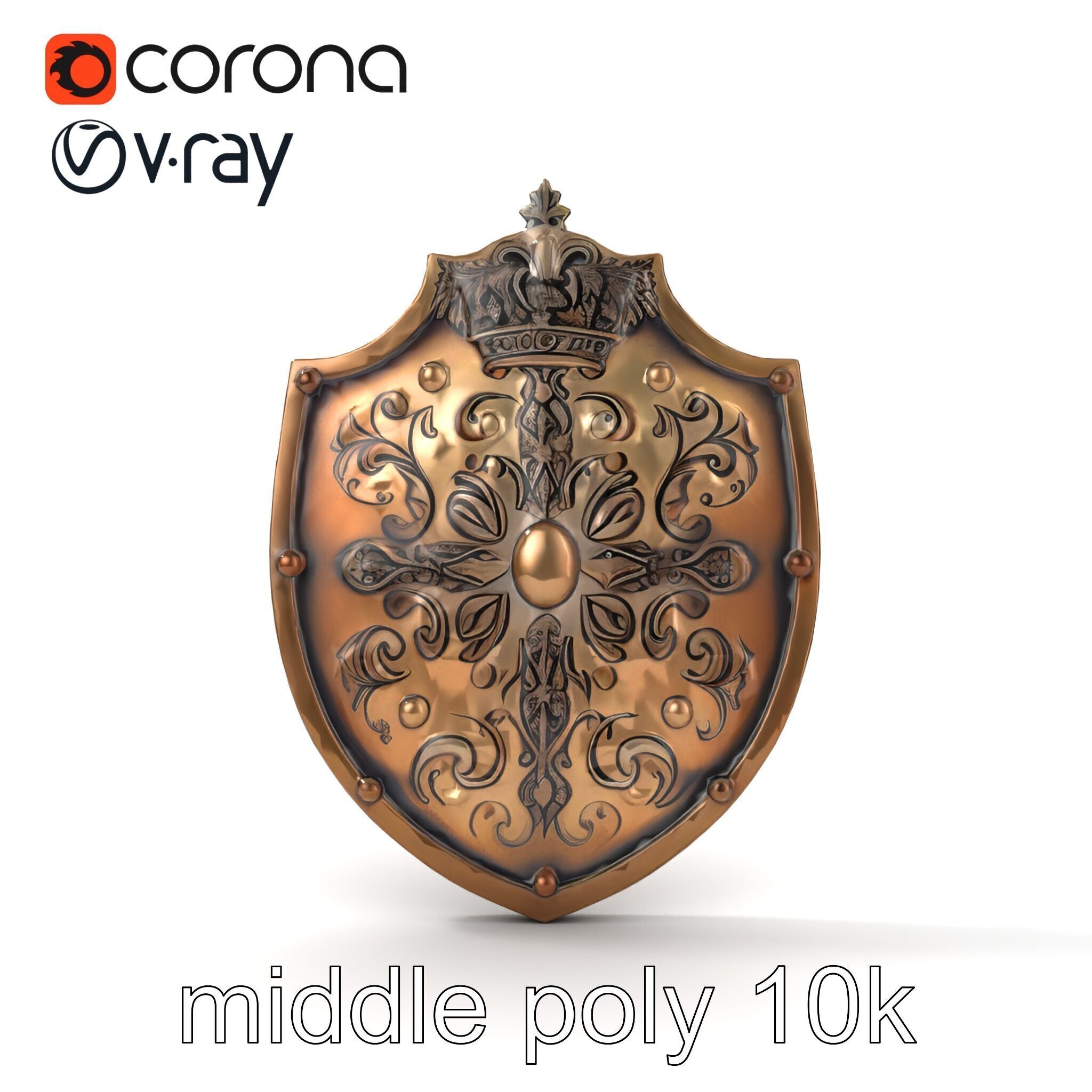 Ornate Metal Shield Ancient Crest model pack Low-poly 3D model_28