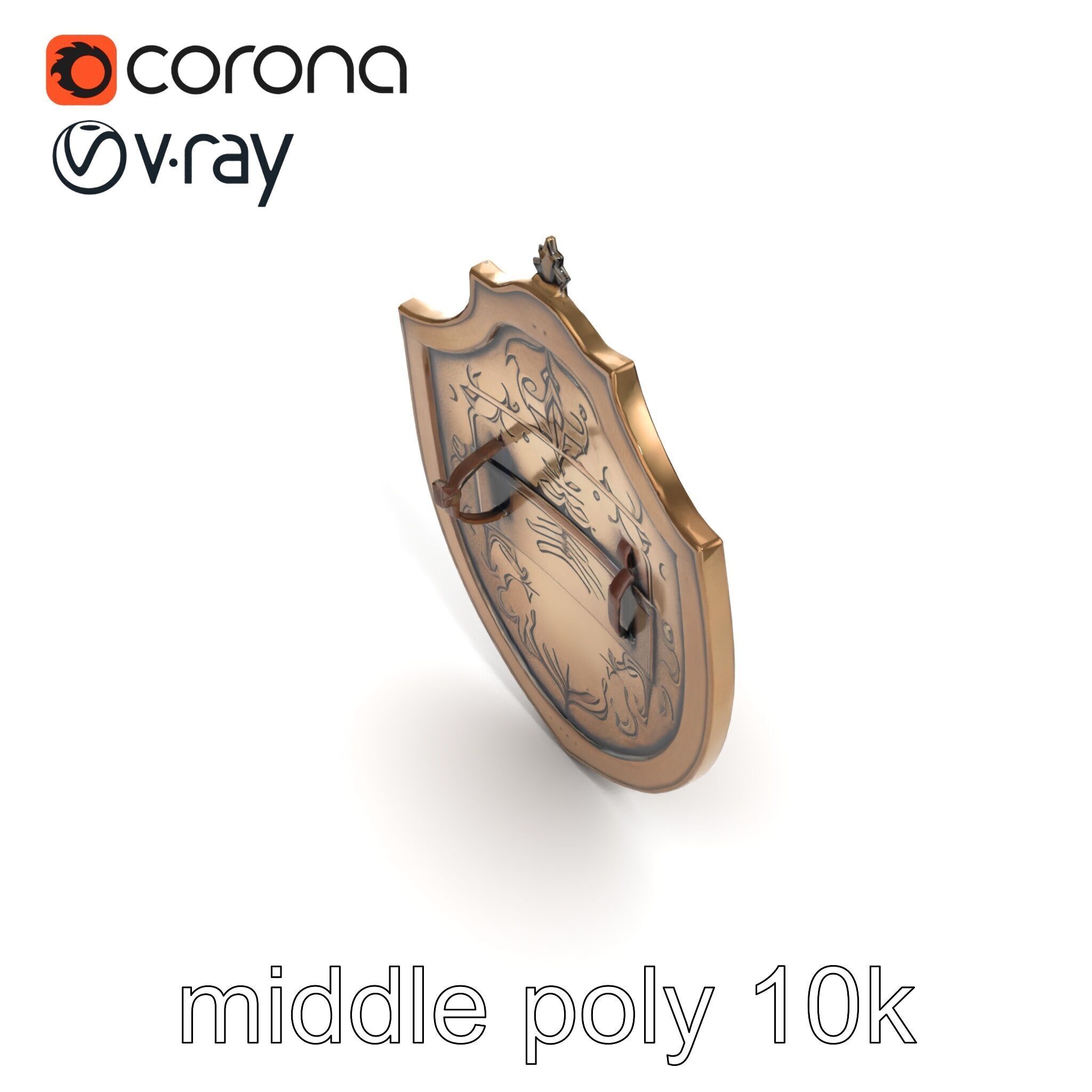 Ornate Metal Shield Ancient Crest model pack Low-poly 3D model_15