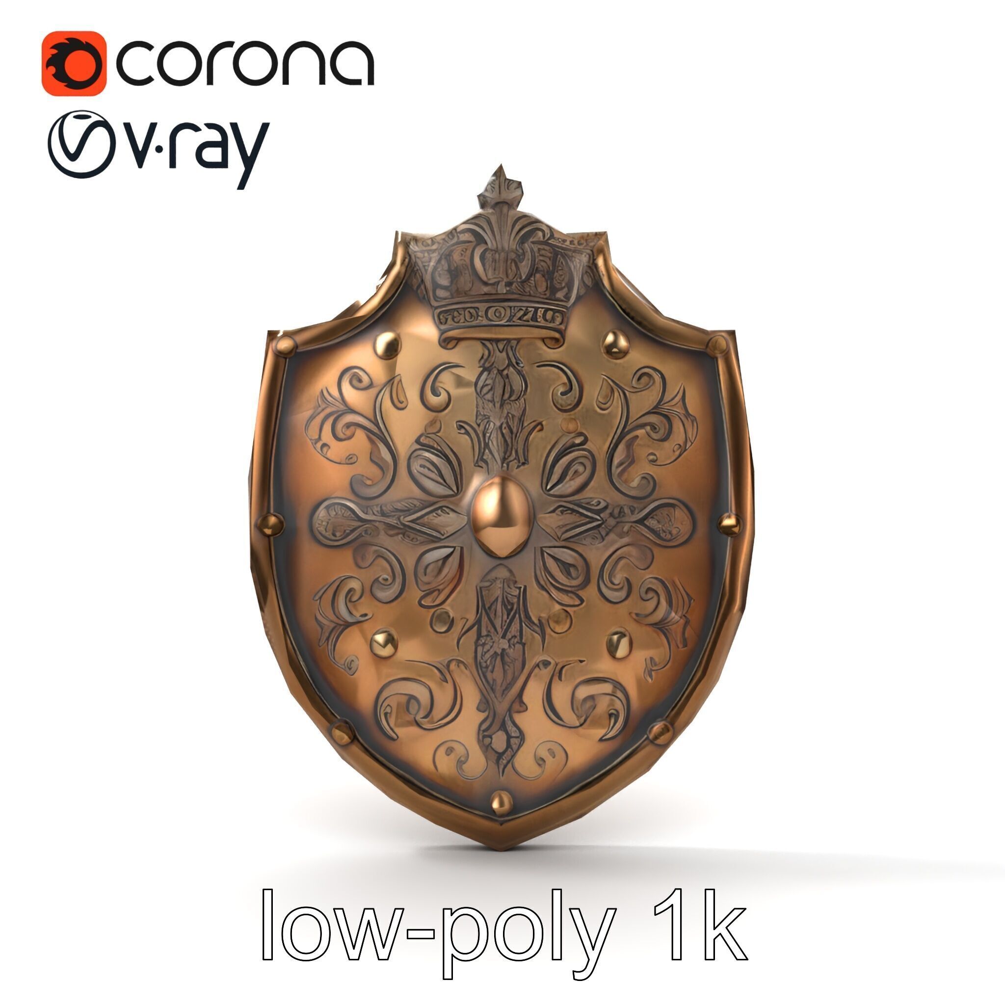 Ornate Metal Shield Ancient Crest model pack Low-poly 3D model_23