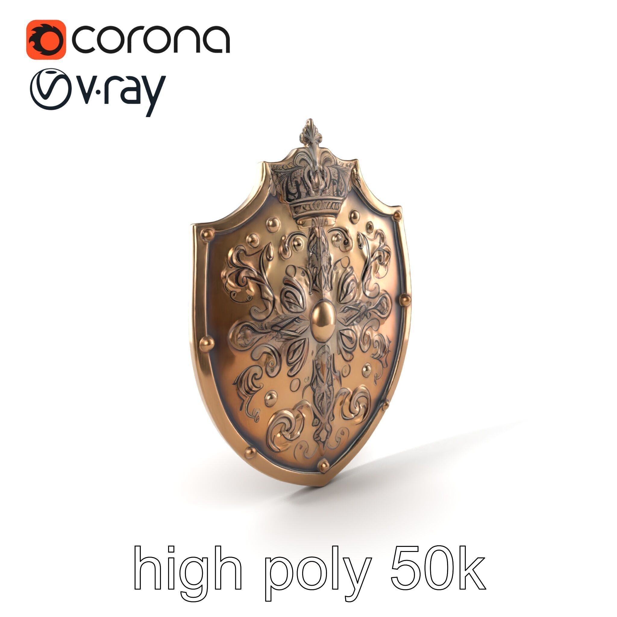 Ornate Metal Shield Ancient Crest model pack Low-poly 3D model_2