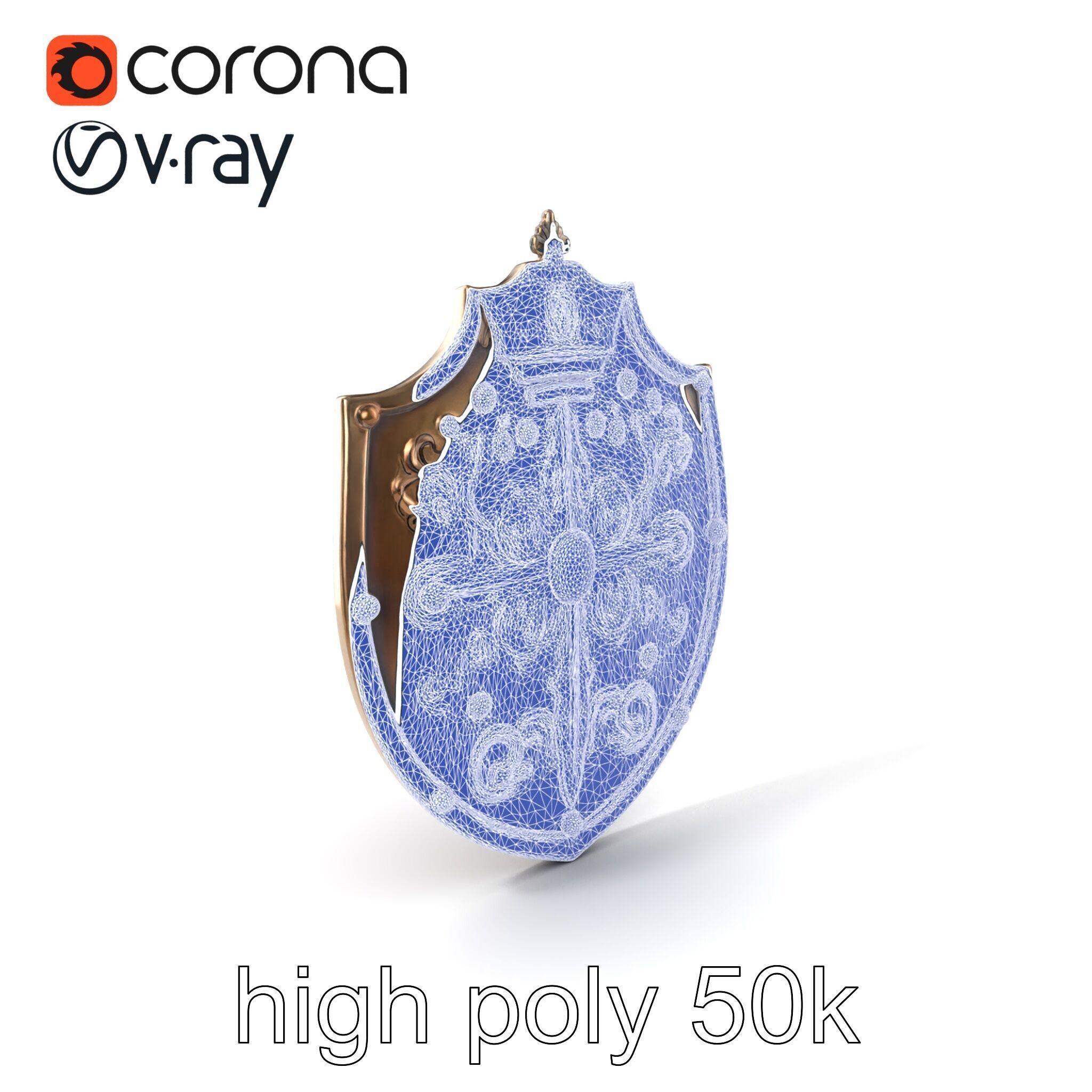 Ornate Metal Shield Ancient Crest model pack Low-poly 3D model_10