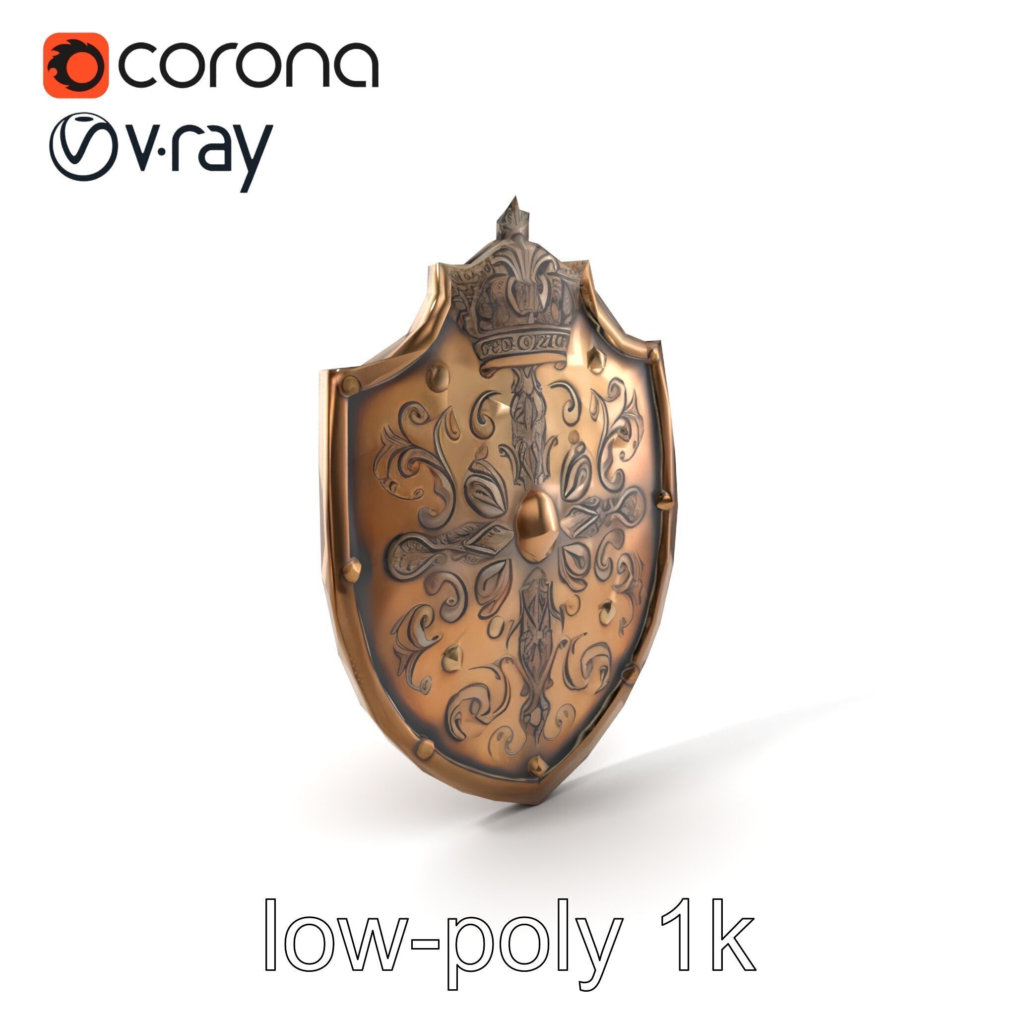 Ornate Metal Shield Ancient Crest model pack Low-poly 3D model_5