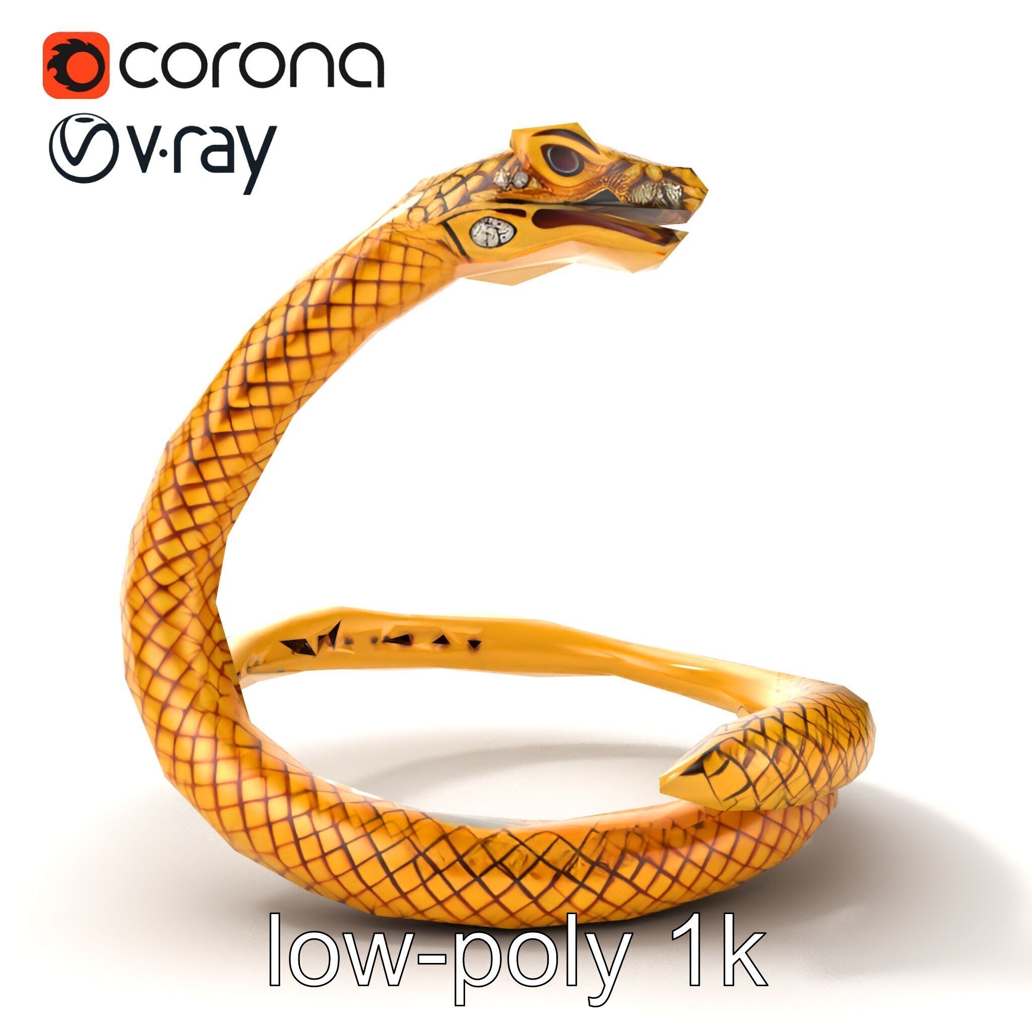 Luxurious Golden Serpent Bracelet model pack Low-poly 3D model_16