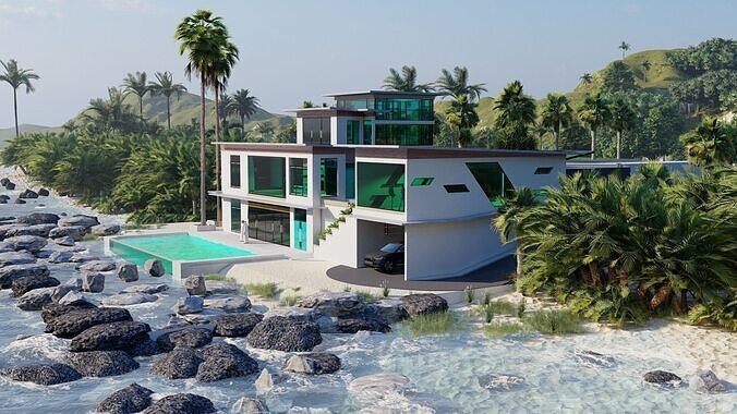 Casa Scene- Beach villa-Modern House 3D model 2