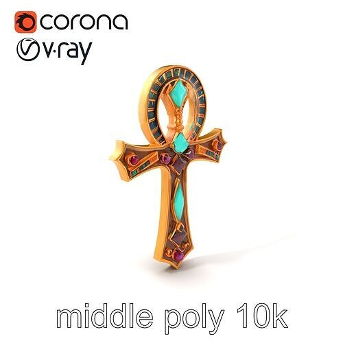 Ornate Egyptian Ankh with Gemstone Inlays model pack Low-poly 3D model