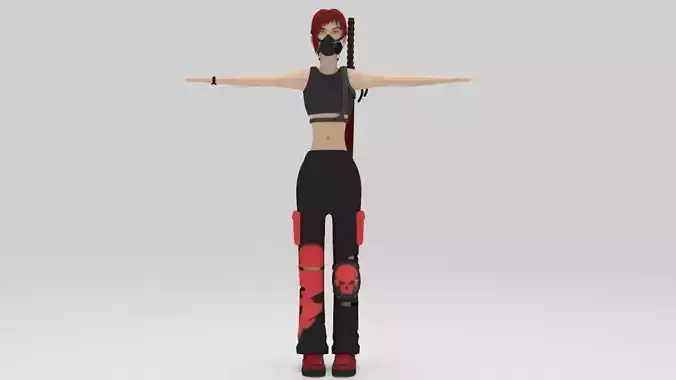 Character kronos sword Girls figther  Red Rigged  lowpolys 