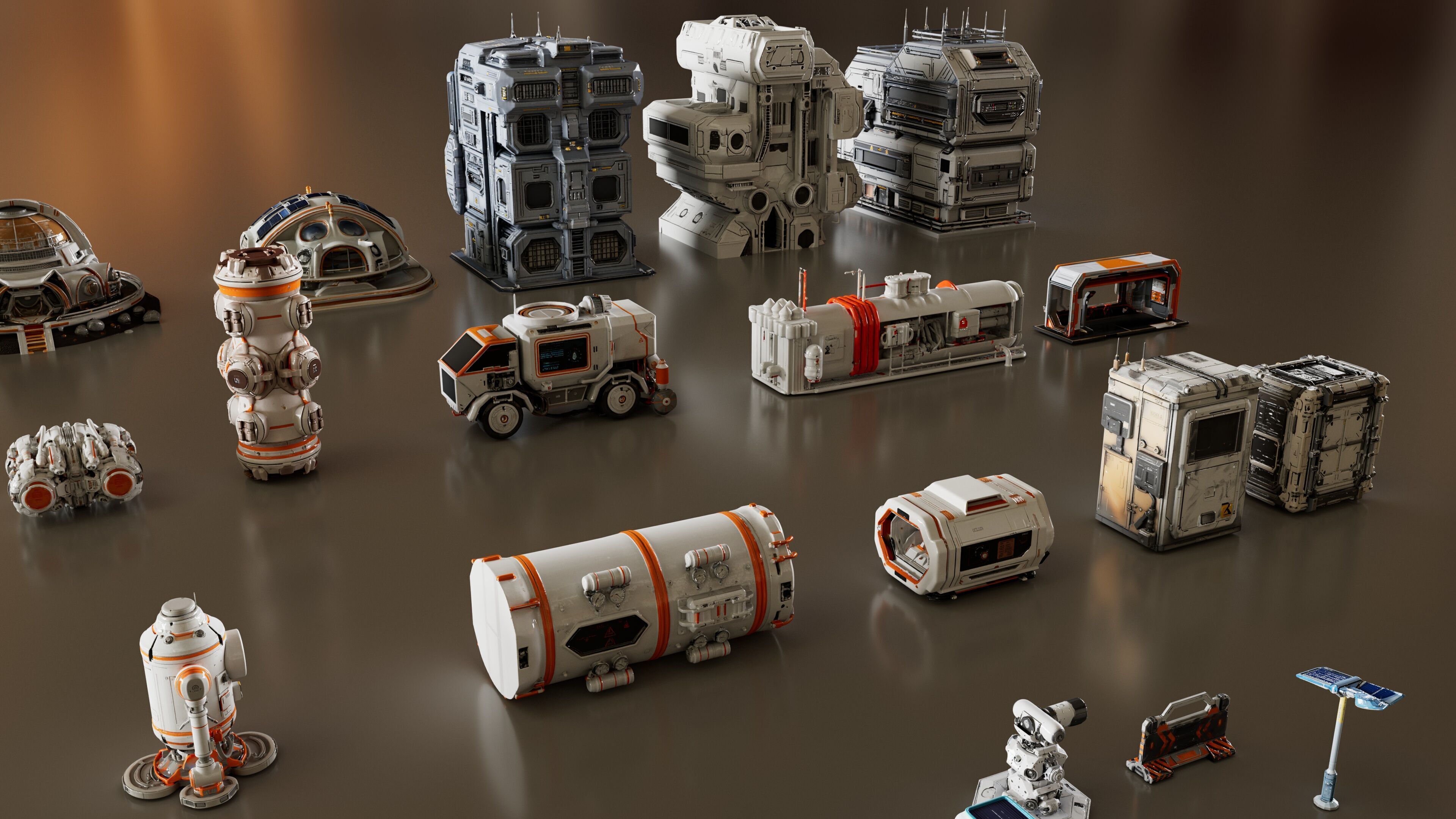 Space Colony City Props Kitbash KIT 3D model_8