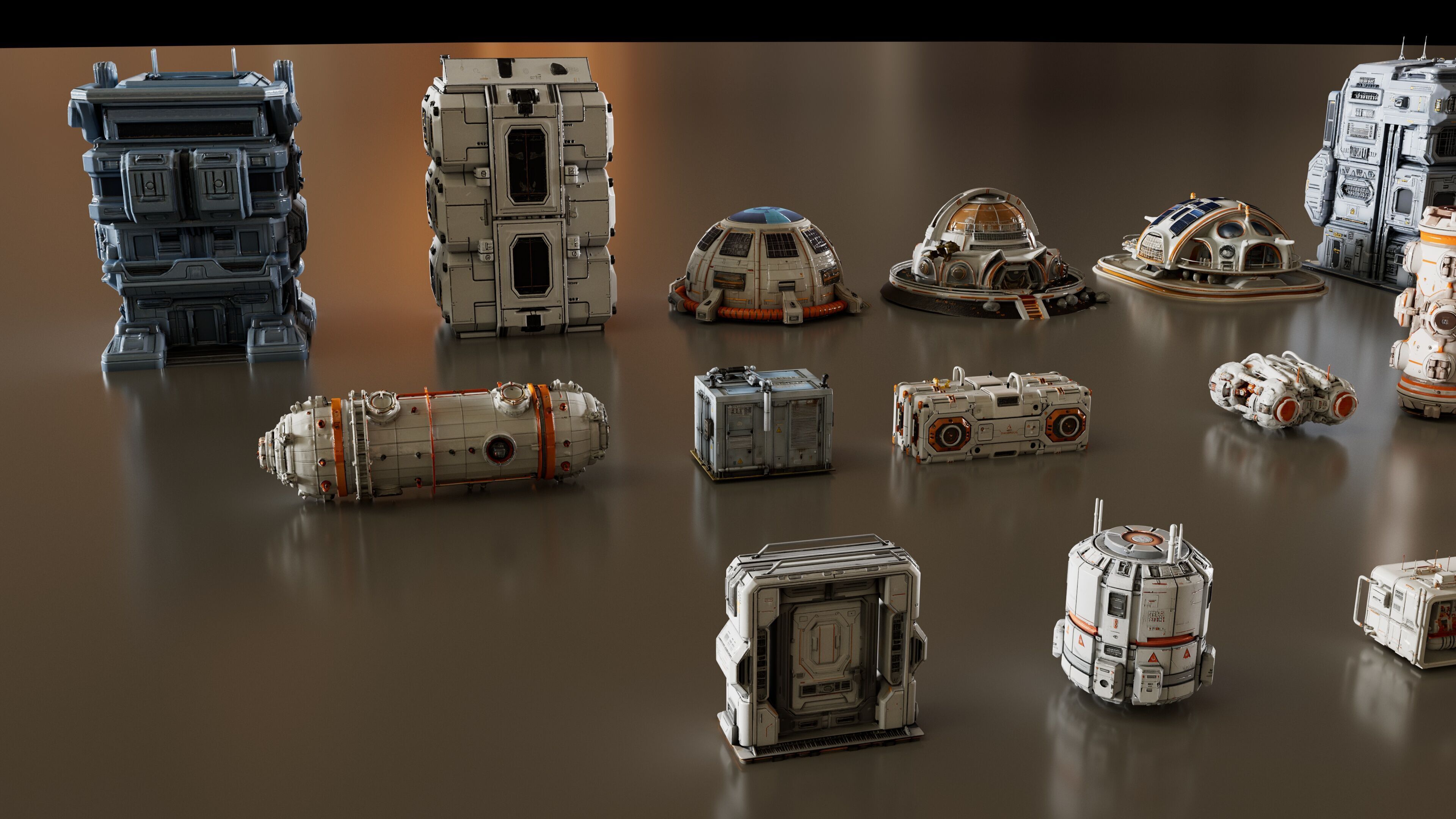 Space Colony City Props Kitbash KIT 3D model_7