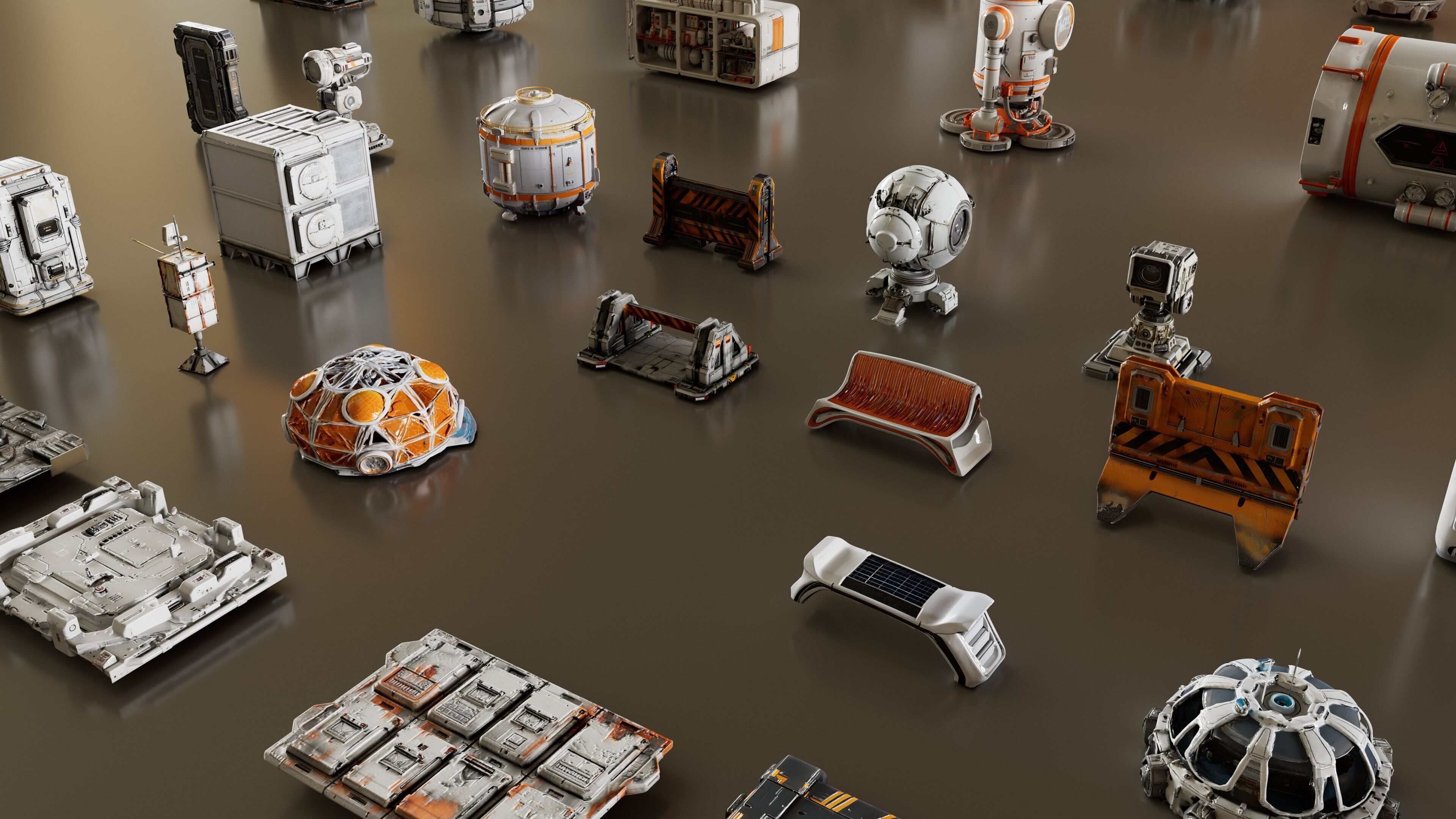 Space Colony City Props Kitbash KIT 3D model_6