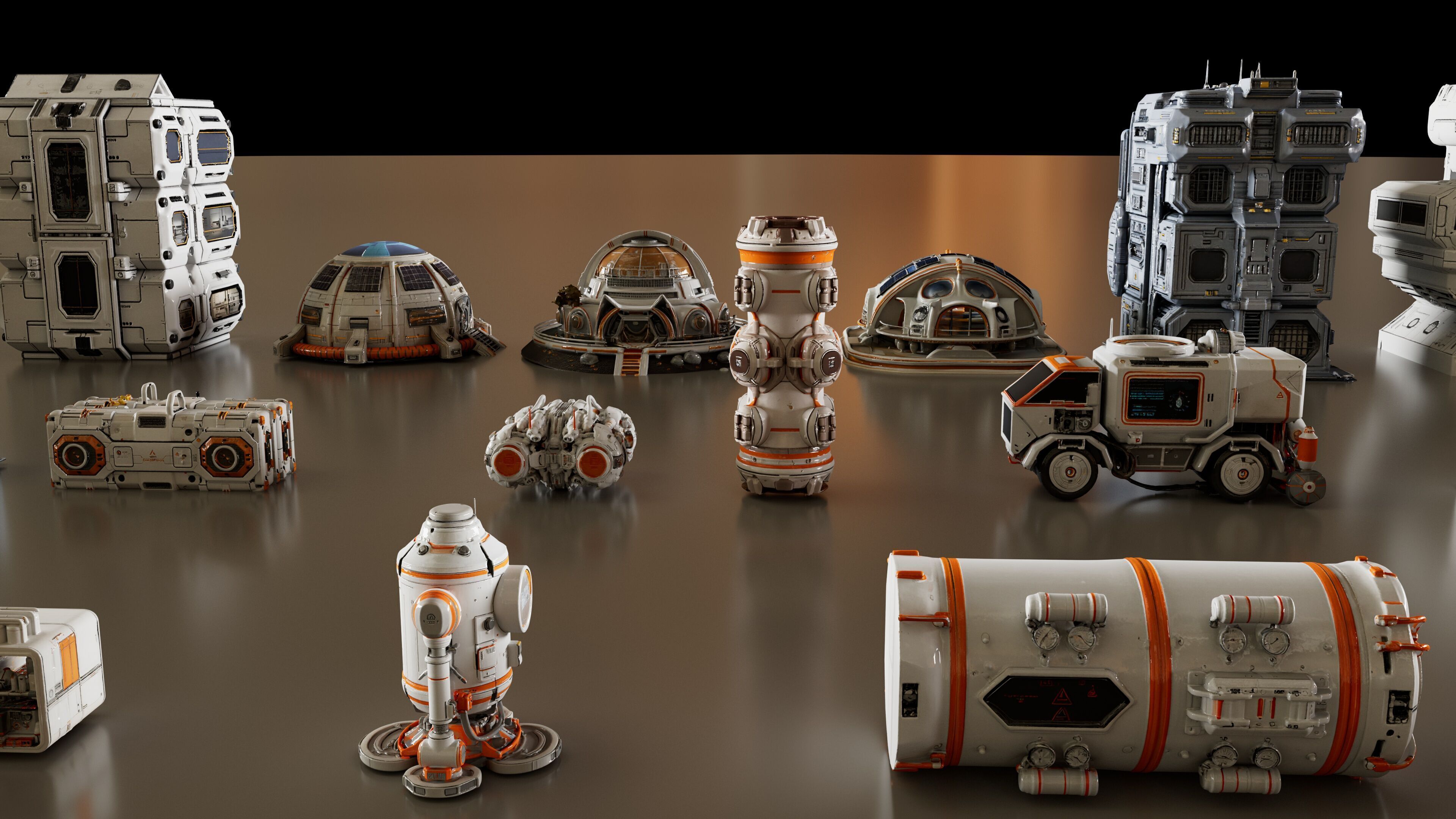 Space Colony City Props Kitbash KIT 3D model_9