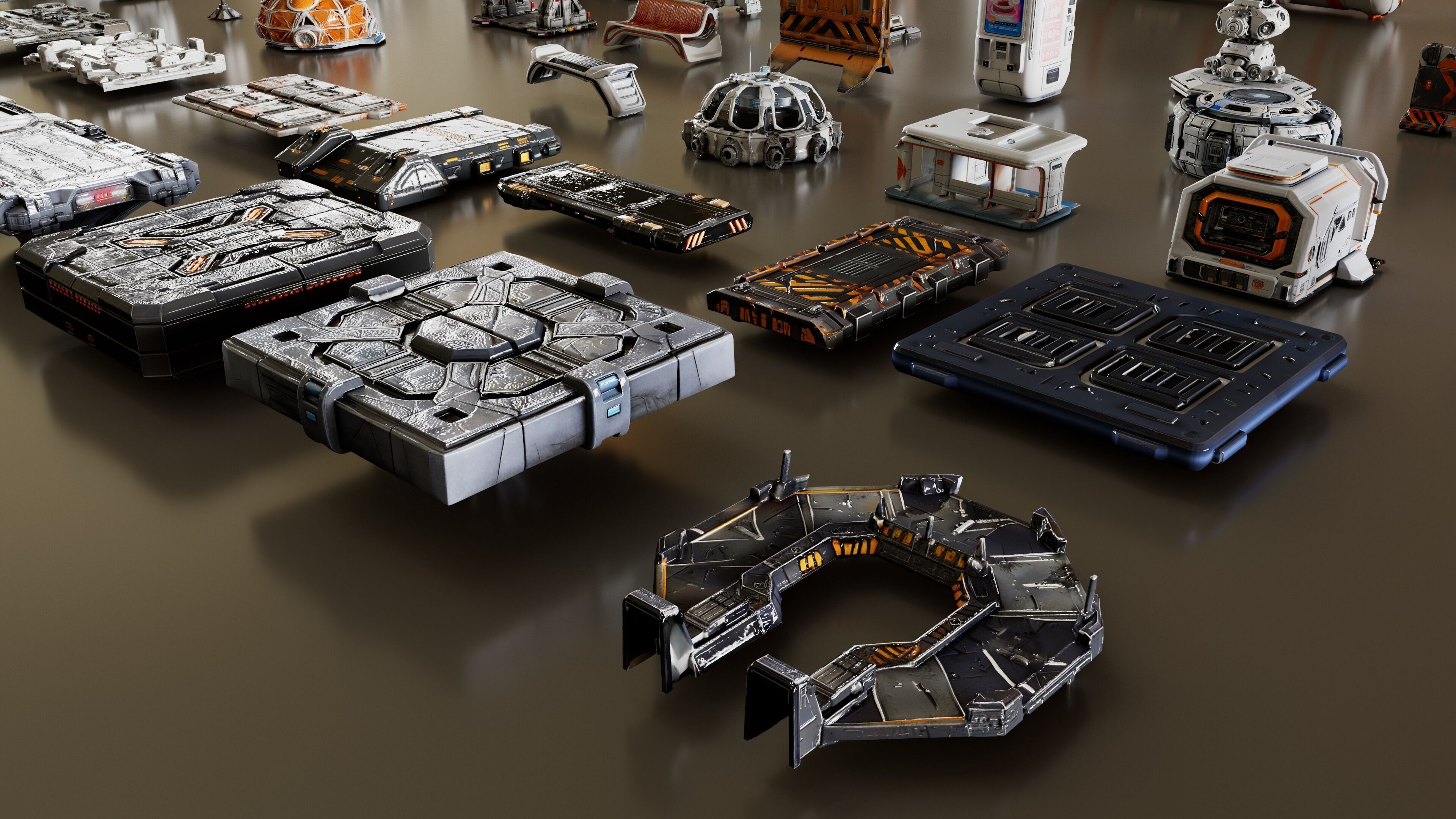 Space Colony City Props Kitbash KIT 3D model_3