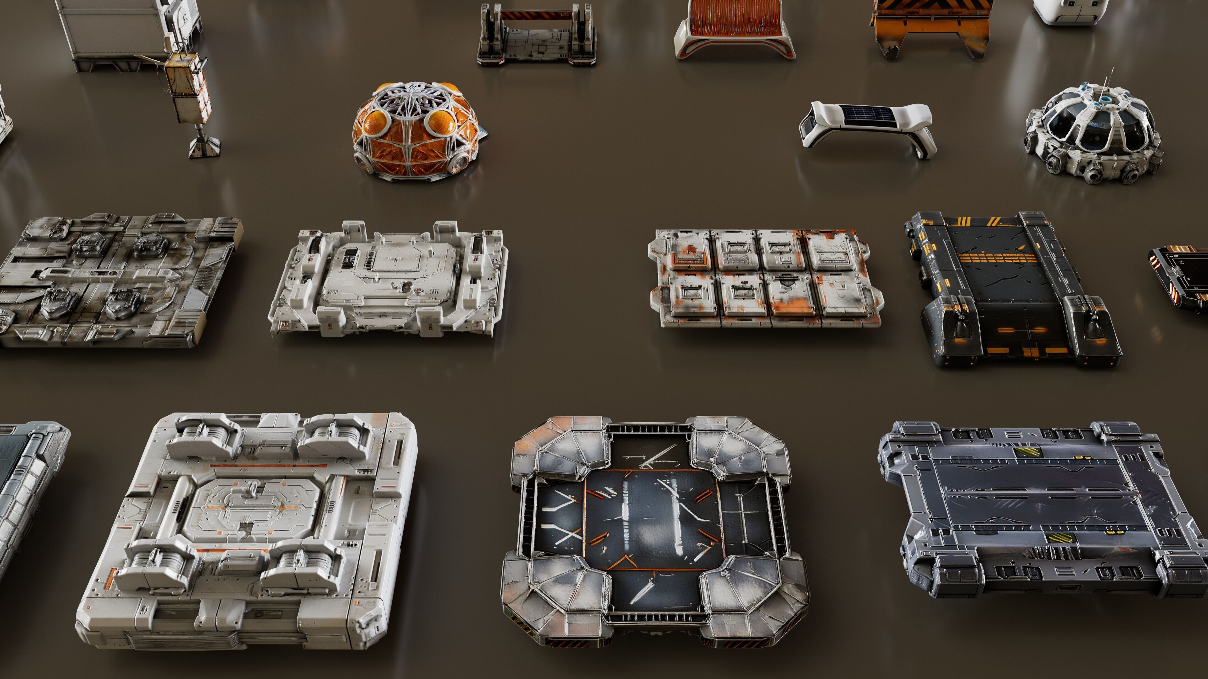 Space Colony City Props Kitbash KIT 3D model_4